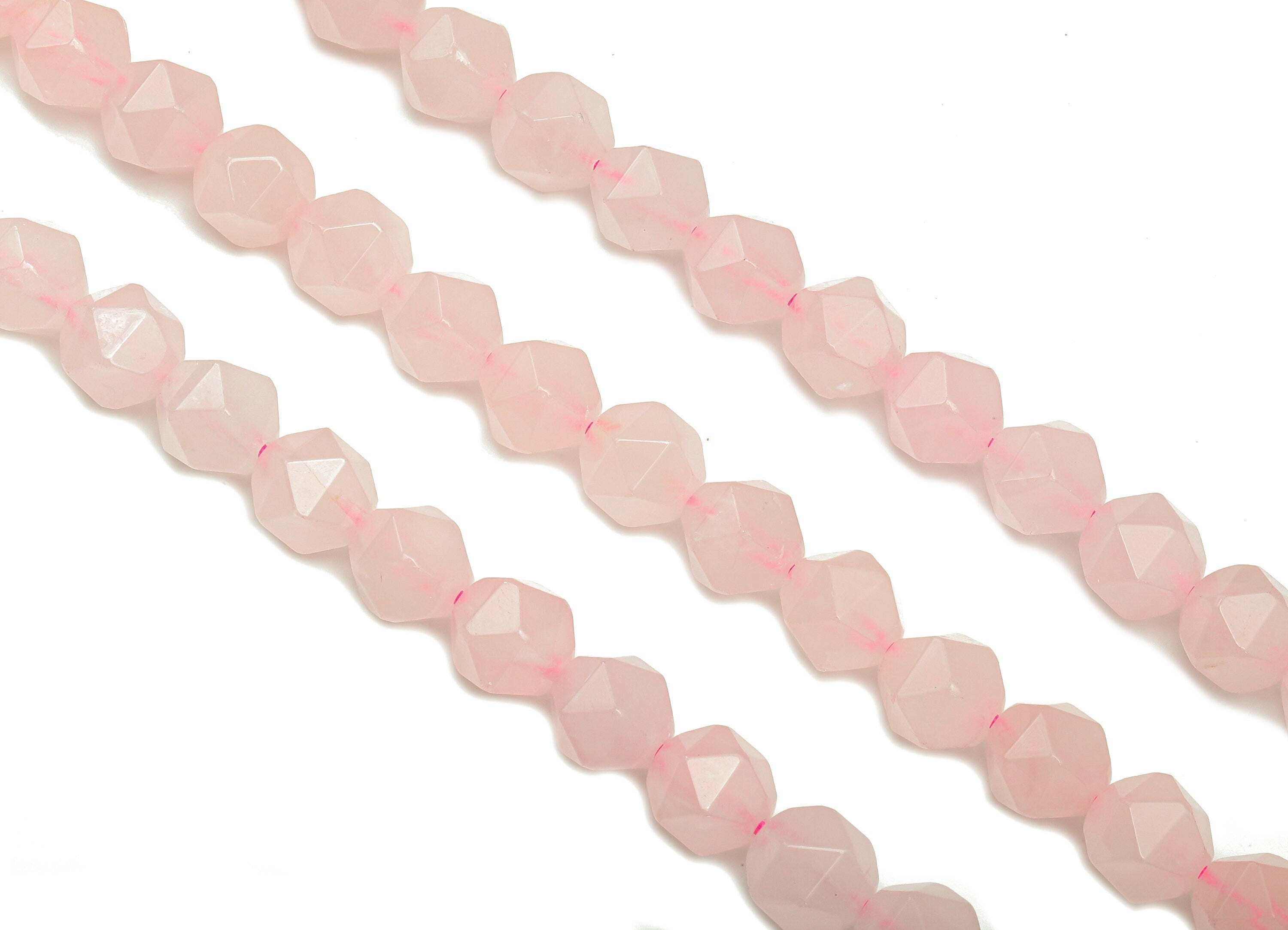 Faceted Hexagon Gemstone Beads - 8mm Rose Quartz Hexagon Beads Crystal - 15.5&quot; /1 Strand - 8.3x7.4mm - Natural Stone Beads - NS1885 - DOMEDBAZAAR