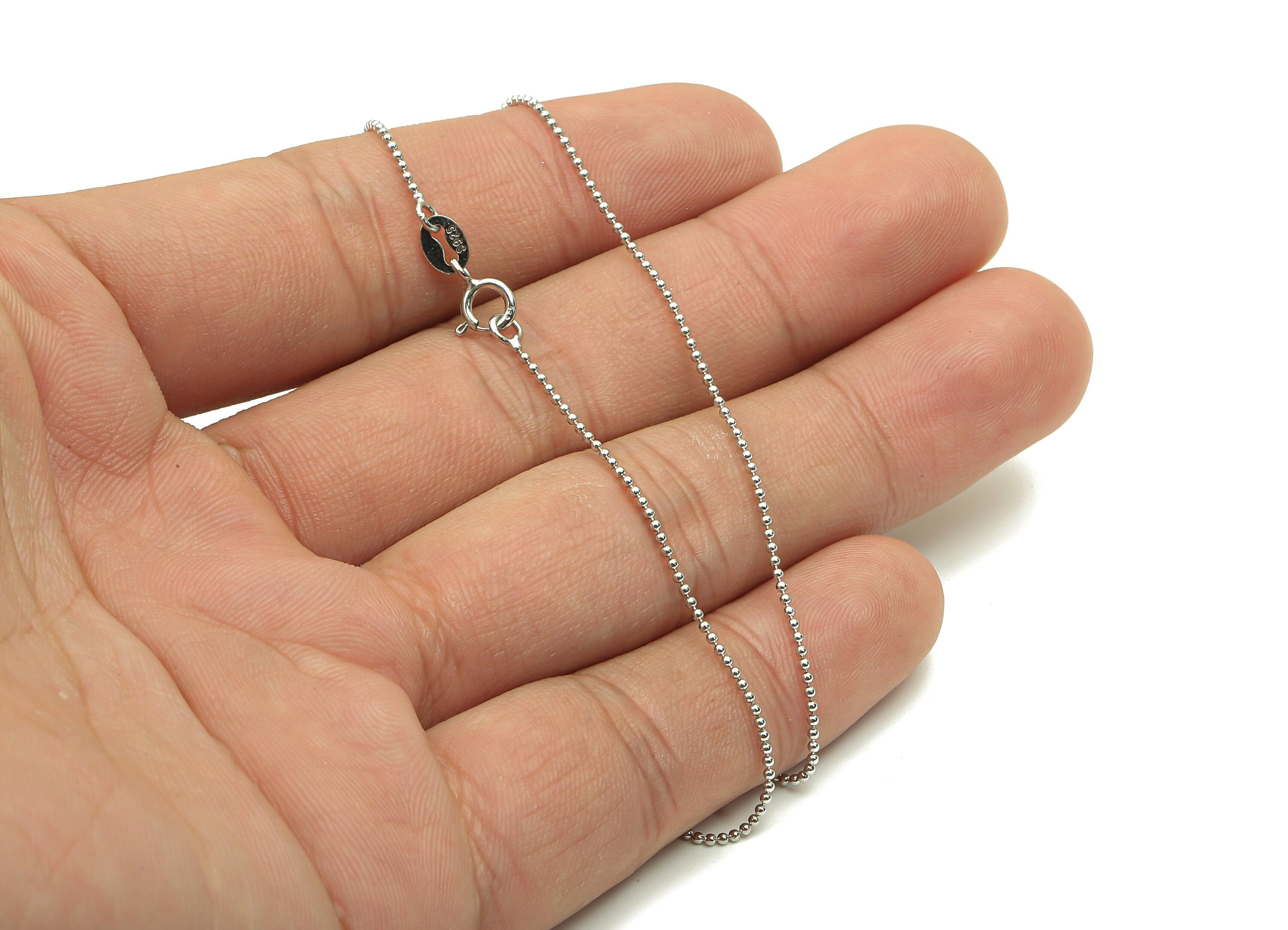 1mm Silver Ball Chain - 45cm Finish Ball Chain - 925  Silver Chain - 925 Silver - For Necklace - 1x1x1mm - SI1015 - DOMEDBAZAAR