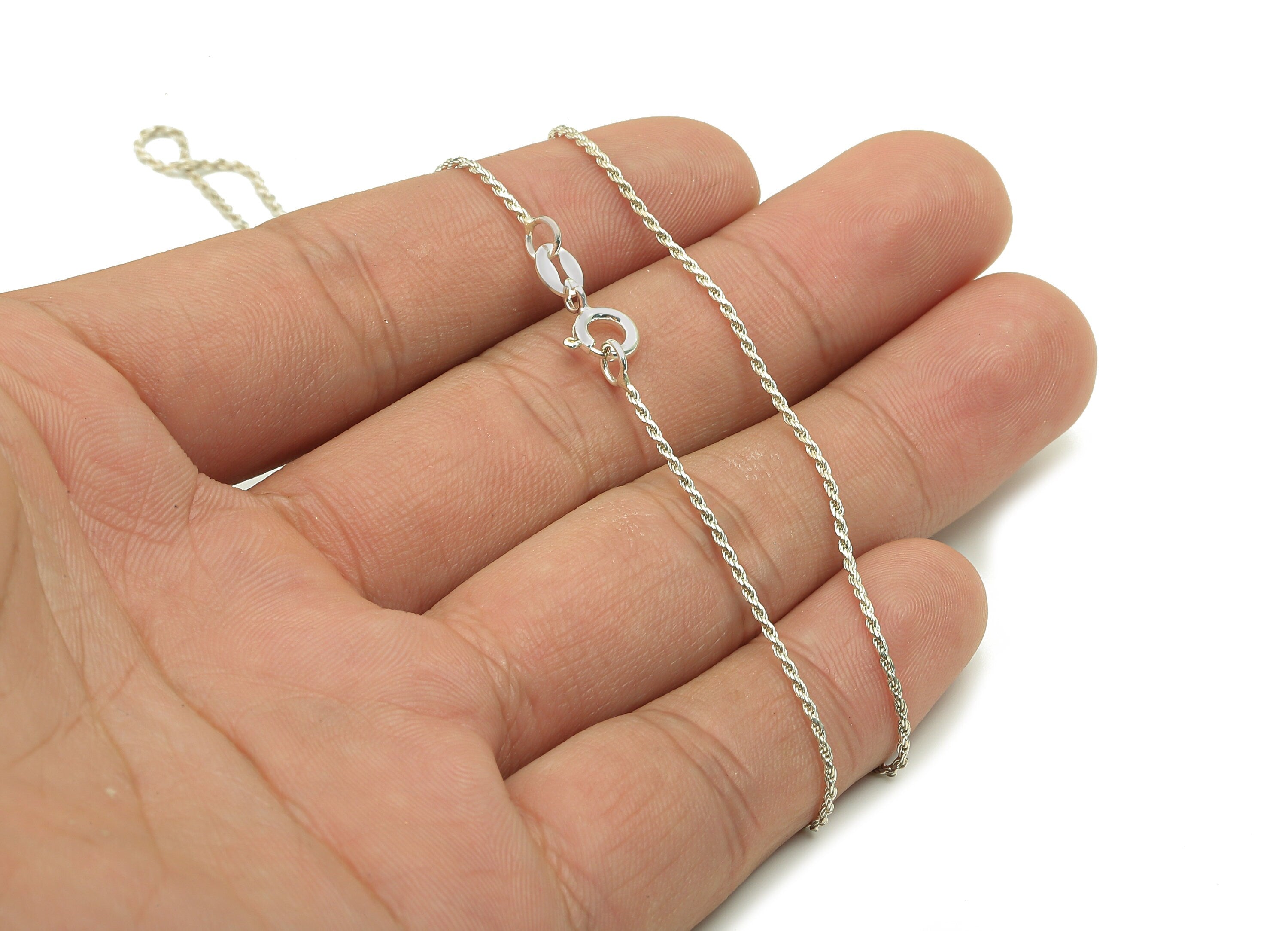 Silver Rope Chain - 45cm Finish Rope Chain - 925  Silver Chain - 925 Silver - For Necklace - 1x1mm - SI1016 - DOMEDBAZAAR