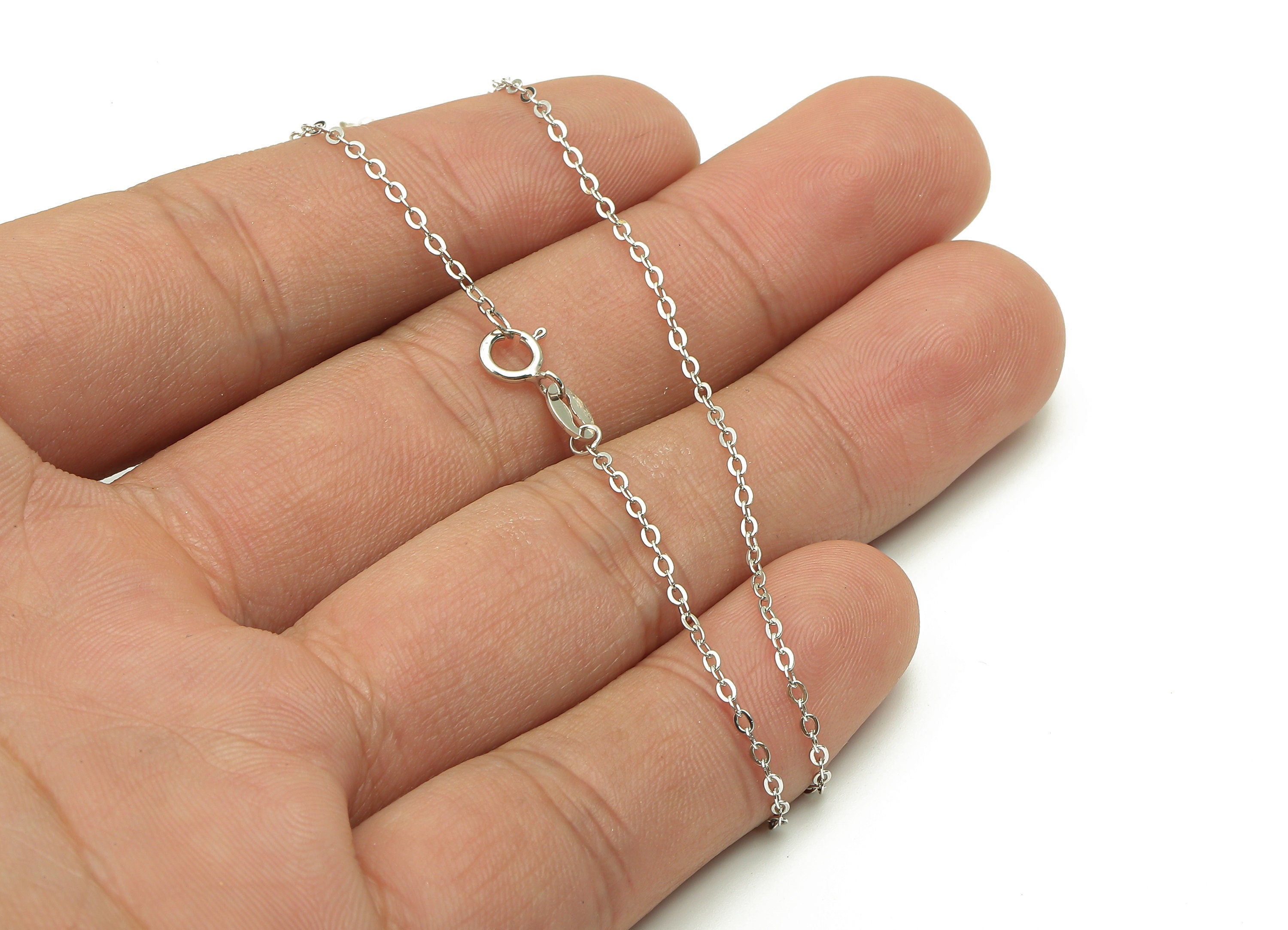 45cm Silver Cable Chain - Faceted Finish Chain - 925  Silver Chain - 925 Silver - For Necklace - 1.85x1.4x0.32mm - CC1225 - DOMEDBAZAAR