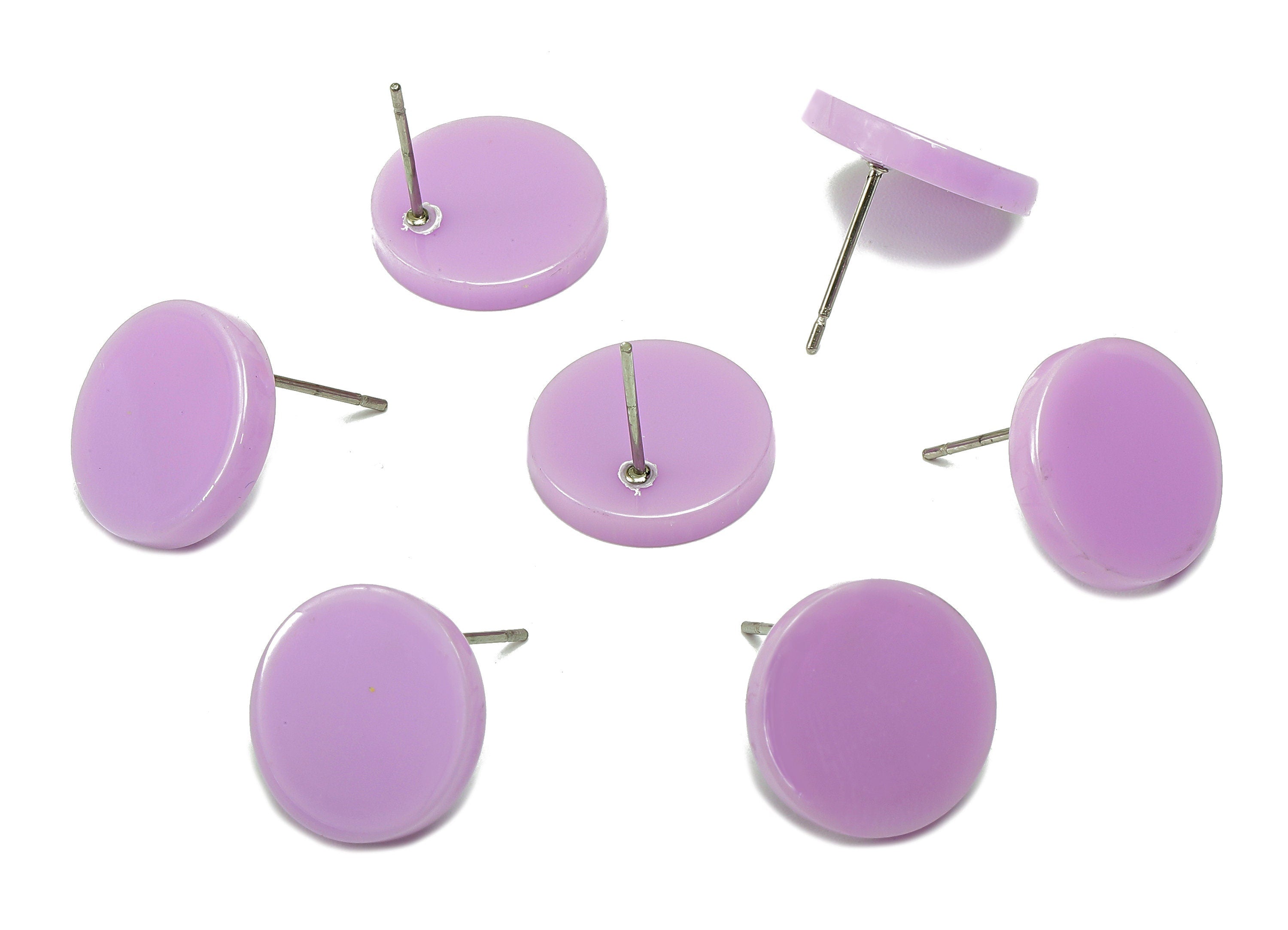 Acrylic Round Stud Earring - Matte Purple Circle Earrings Post - 316 Stainless Steel Stud - Color Code: A675 - 14.2x14.17x2mm - AC2554-A675X - DOMEDBAZAAR