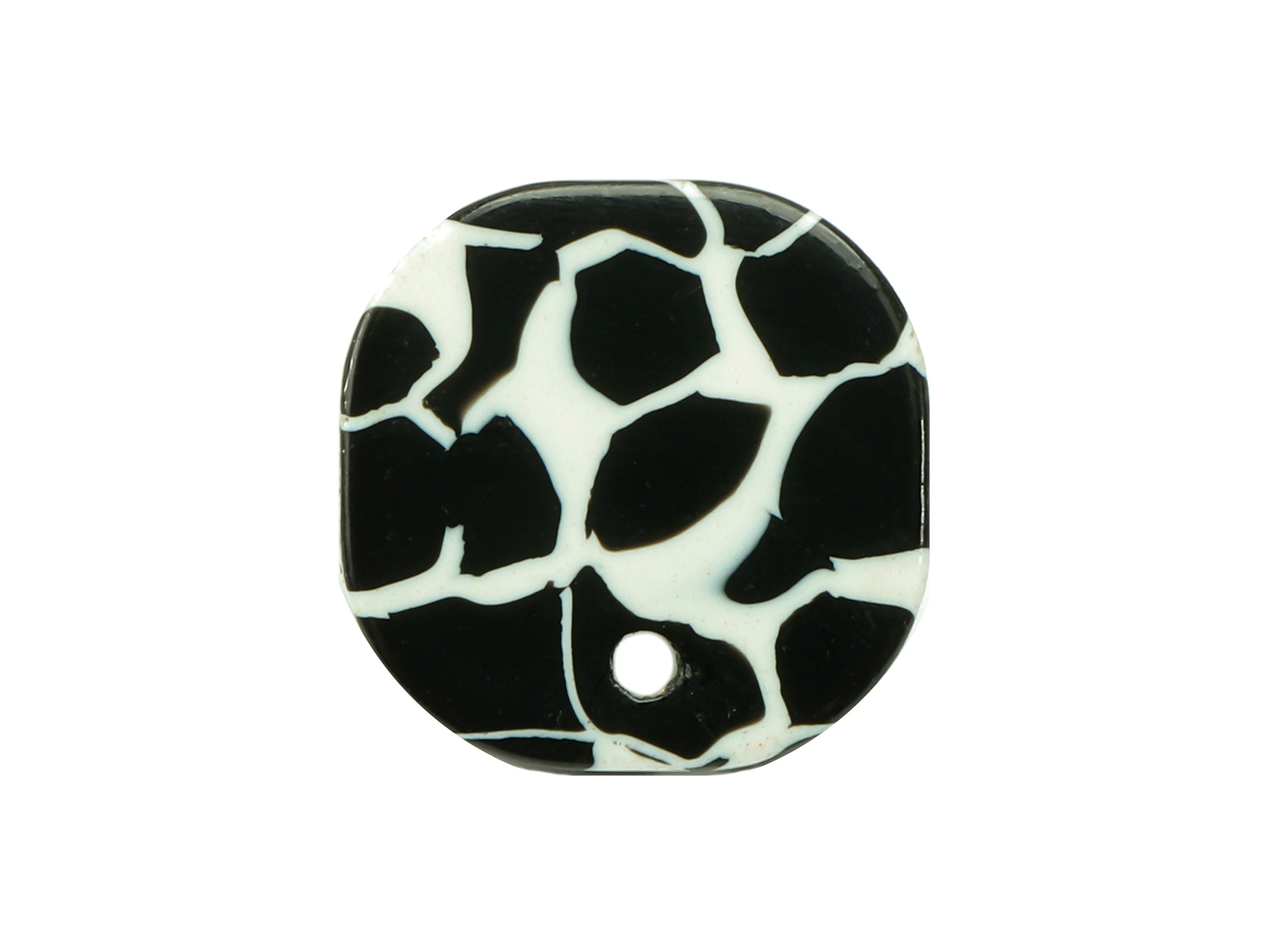 Acetate Oval Square Stud Earring - Black And White Earring Post With Hole - 316 Stainless Steel - Color Code: A847-14.7x14.6x3mm-AC2562-A847 - DOMEDBAZAAR
