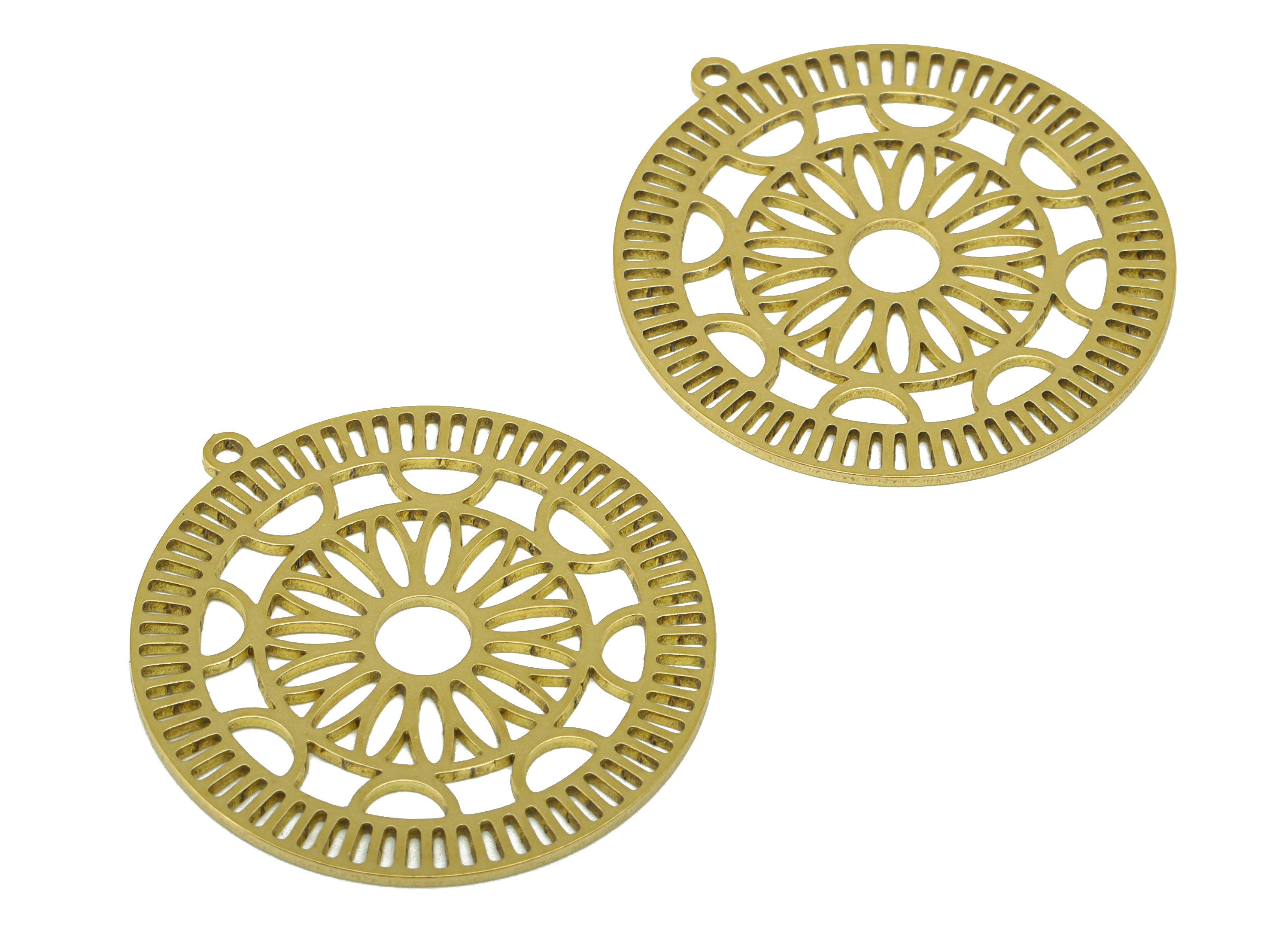 Brass Round Earring - Raw Brass Flower Laser Cut Pendant - Brass Lotus Earring Charm- For Necklace -For Pendant- 35.9x 33.56x0.87mm - PP8543 - DOMEDBAZAAR