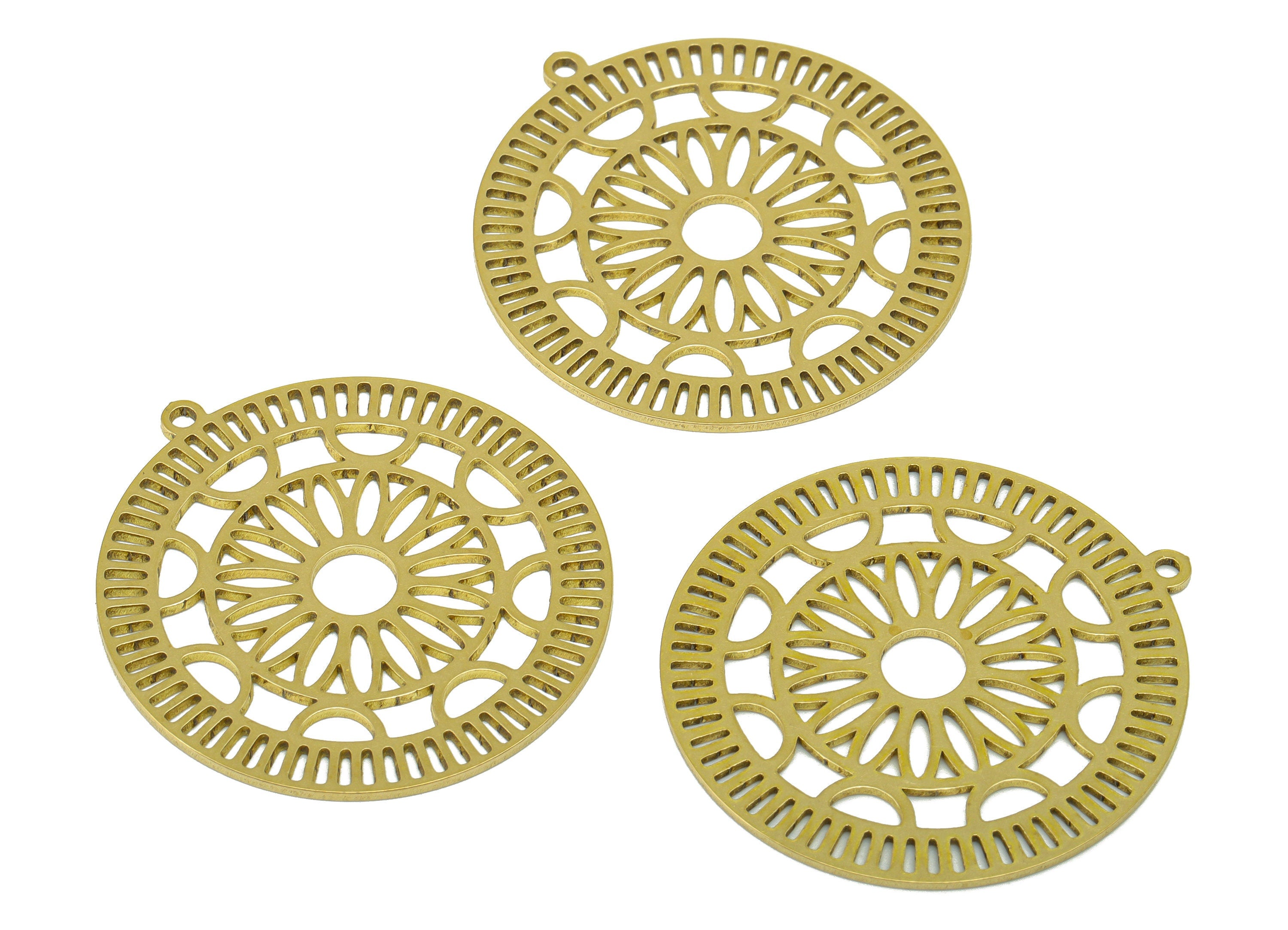 Brass Round Earring - Raw Brass Flower Laser Cut Pendant - Brass Lotus Earring Charm- For Necklace -For Pendant- 35.9x 33.56x0.87mm - PP8543 - DOMEDBAZAAR