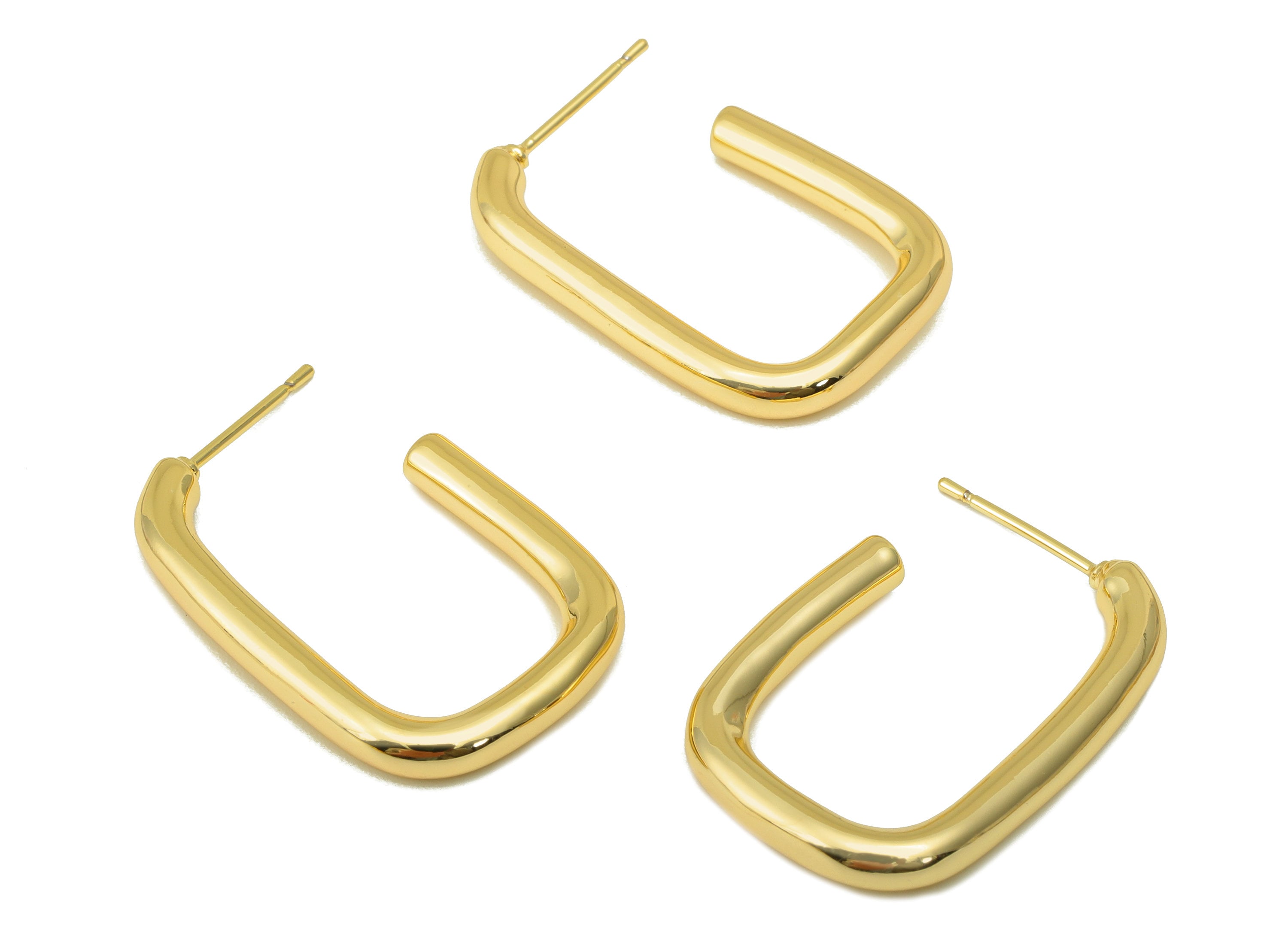 Brass Oval Rectangle Earrings Stud - Open Hoop Earring Post -Open Rectangle Hoop Earring Post - 18K Real Gold Plated -27x19x3mm- RGP6305 - DOMEDBAZAAR