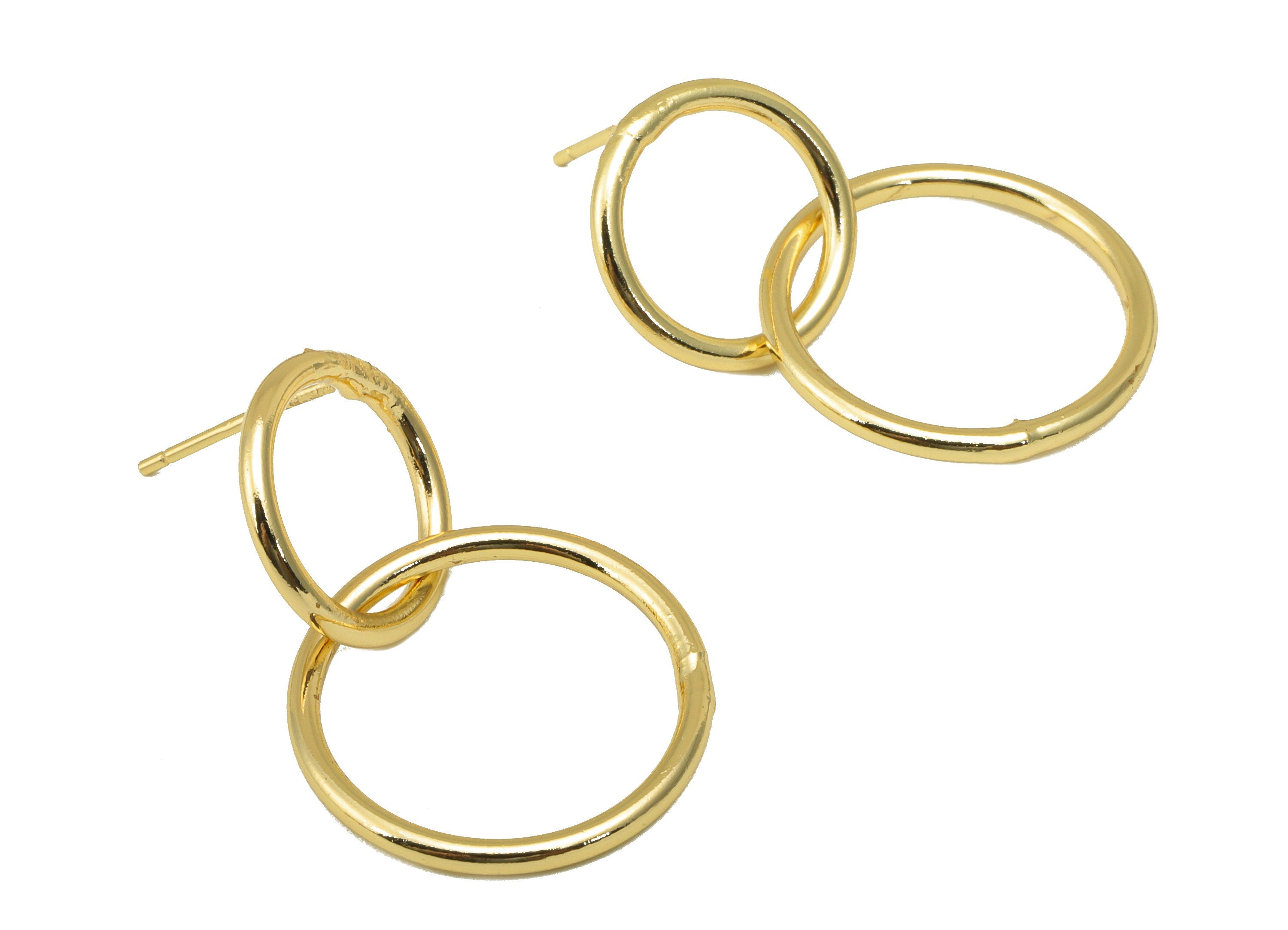 Brass Round Earring Stud - Brass Double Circle Earring Post - 8 Earring Post - Hoops Stud Earring -18K Real Gold Plated - 28x18x2mm- RGP6205 - DOMEDBAZAAR