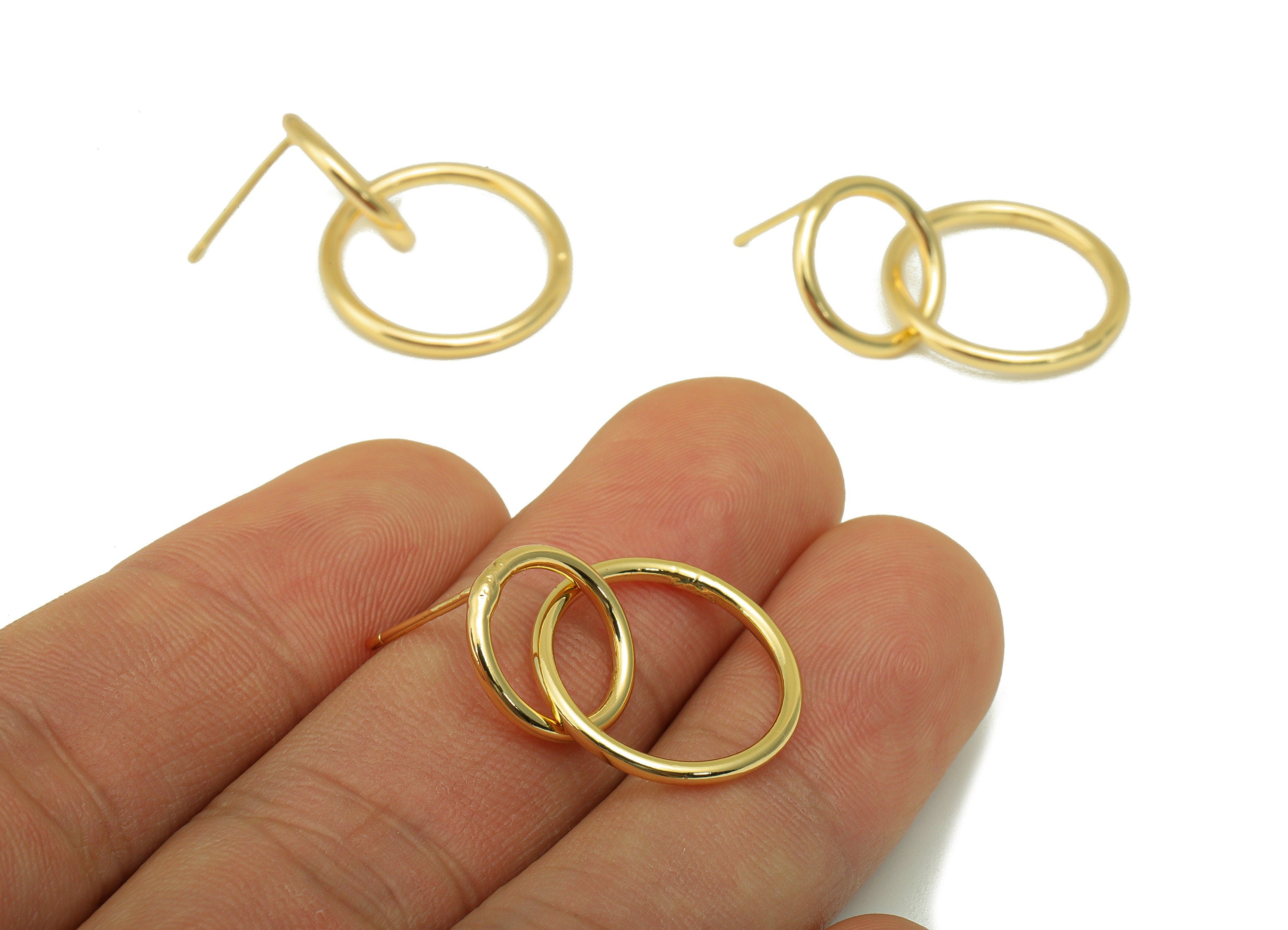 Brass Round Earring Stud - Brass Double Circle Earring Post - 8 Earring Post - Hoops Stud Earring -18K Real Gold Plated - 28x18x2mm- RGP6205 - DOMEDBAZAAR