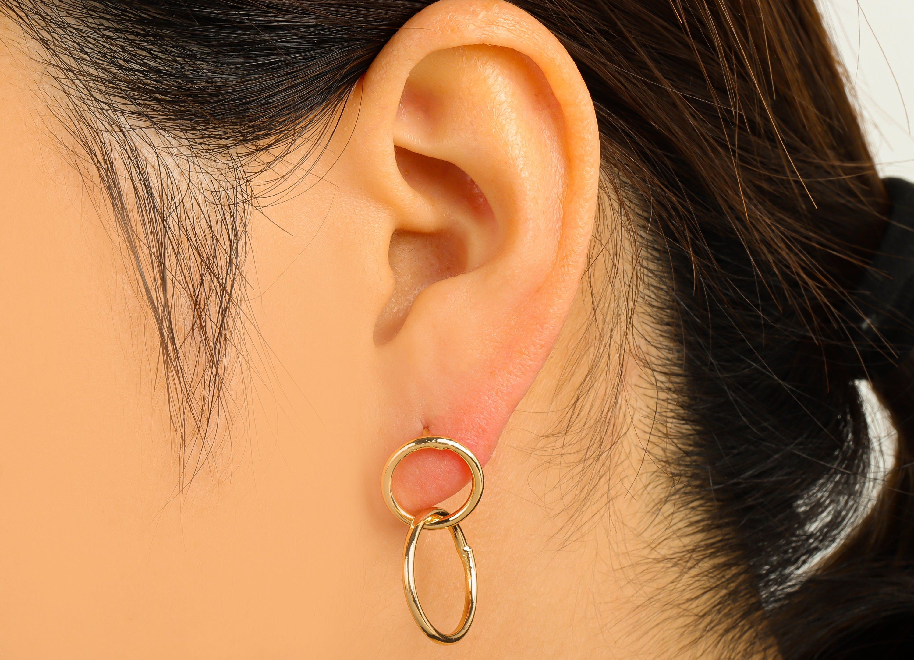 Brass Round Earring Stud - Brass Double Circle Earring Post - 8 Earring Post - Hoops Stud Earring -18K Real Gold Plated - 28x18x2mm- RGP6205 - DOMEDBAZAAR