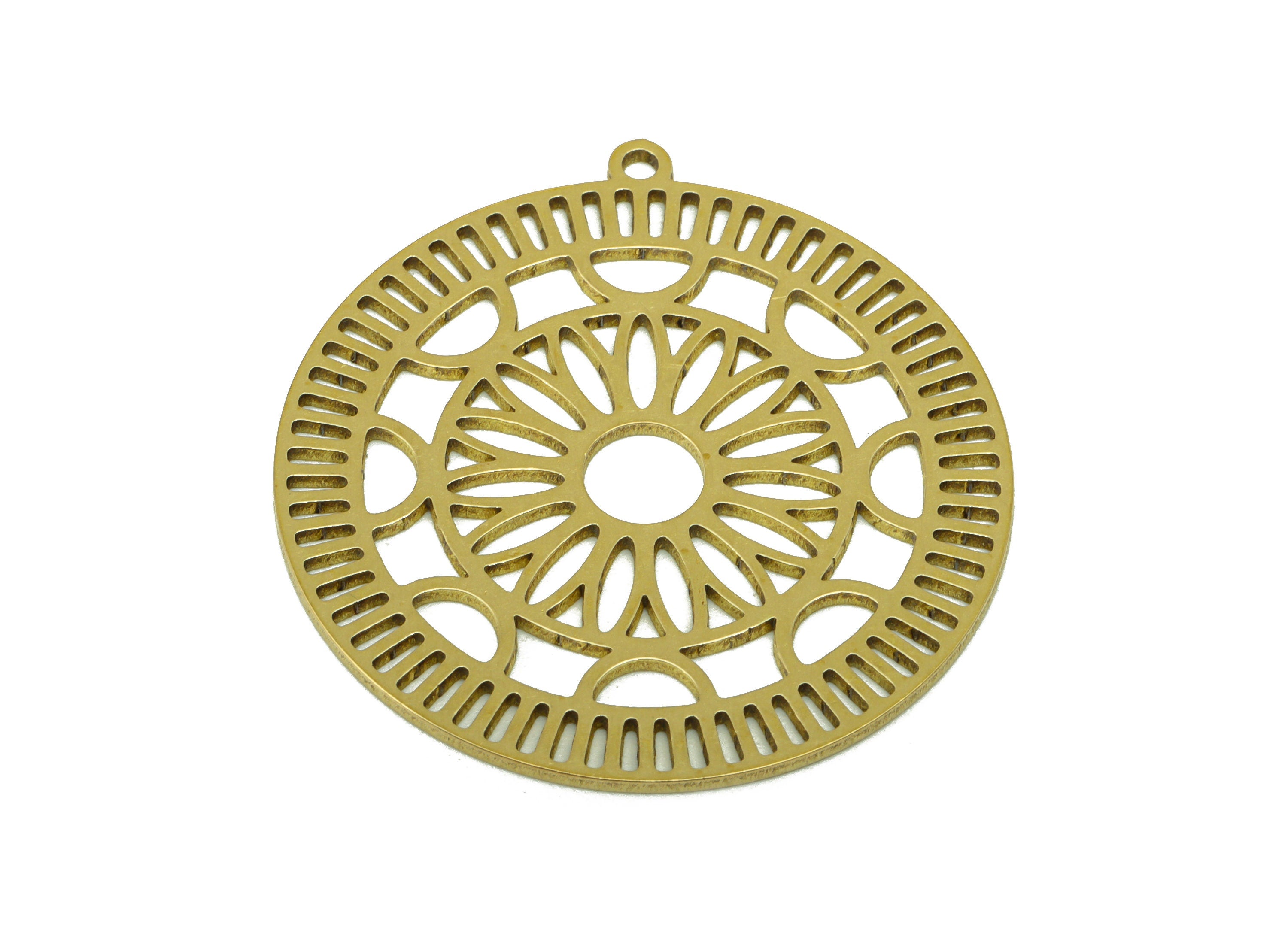 Brass Round Earring - Raw Brass Flower Laser Cut Pendant - Brass Lotus Earring Charm- For Necklace -For Pendant- 35.9x 33.56x0.87mm - PP8543 - DOMEDBAZAAR