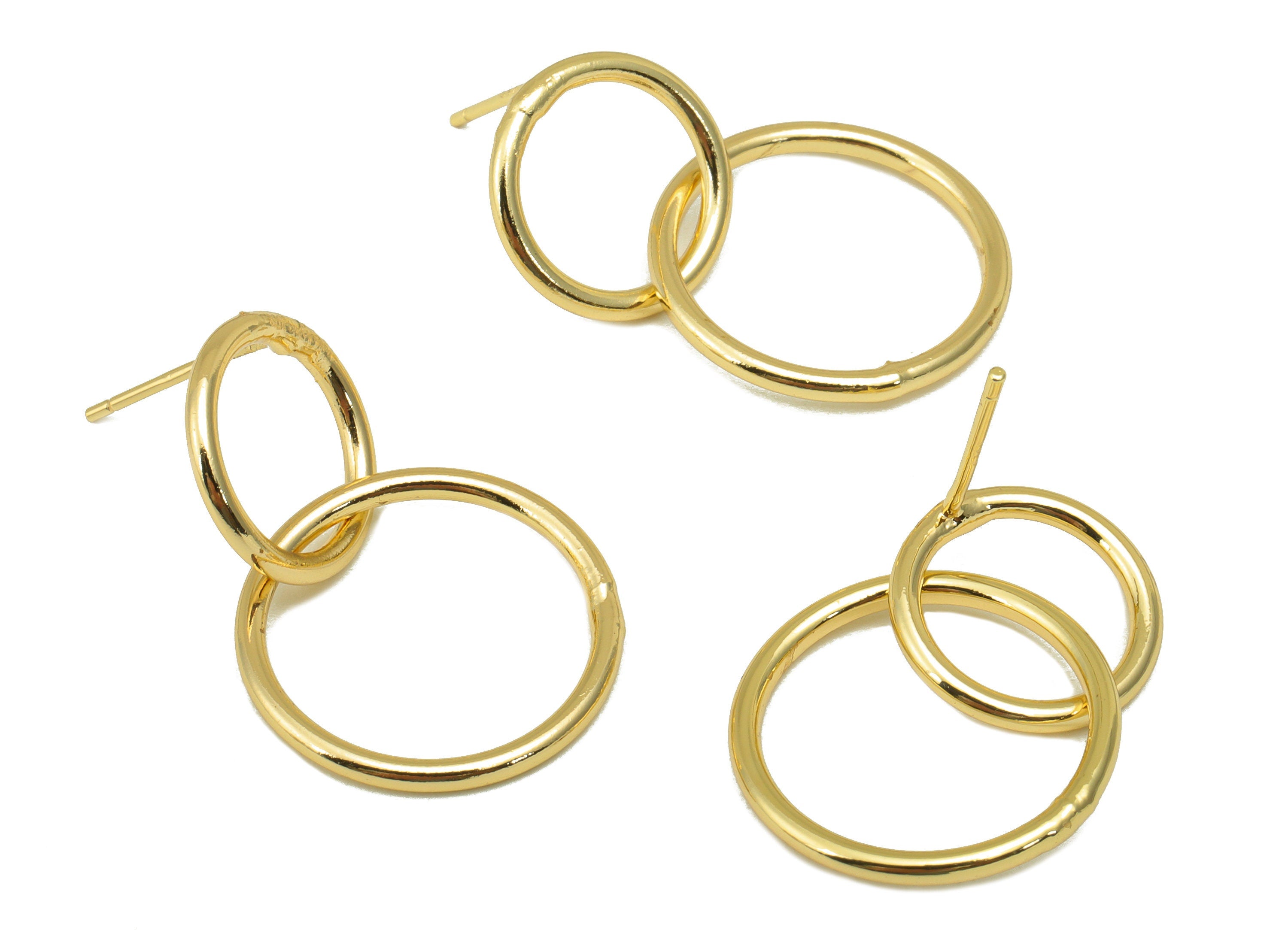 Brass Round Earring Stud - Brass Double Circle Earring Post - 8 Earring Post - Hoops Stud Earring -18K Real Gold Plated - 28x18x2mm- RGP6205 - DOMEDBAZAAR