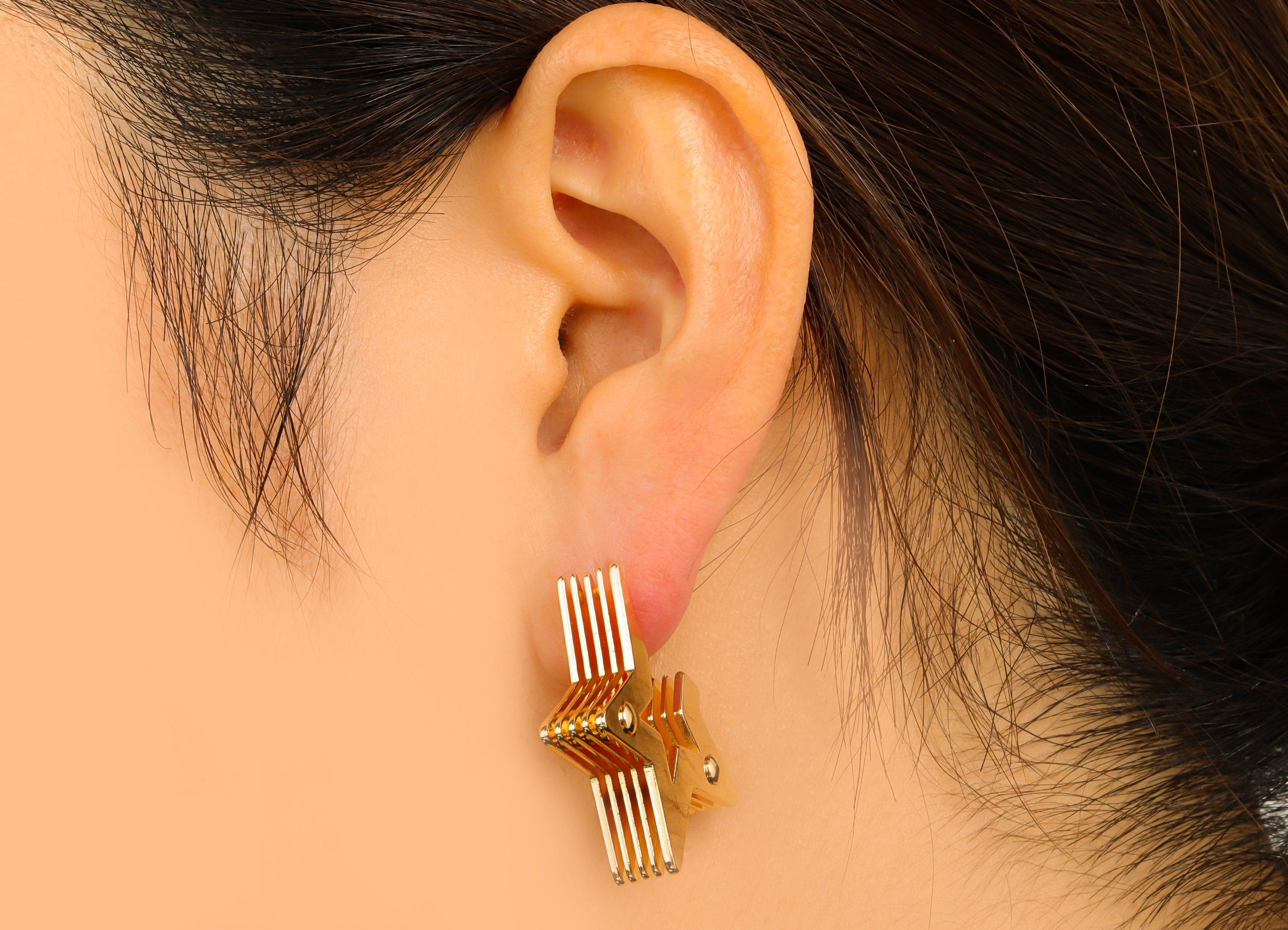 Brass 5 Layers Stars Stud Earring - Brass Star Earring Post - Brass Stack Star Earring Post - 18K Real Gold Plated -30x22.17x6.61mm- RGP6251 - DOMEDBAZAAR