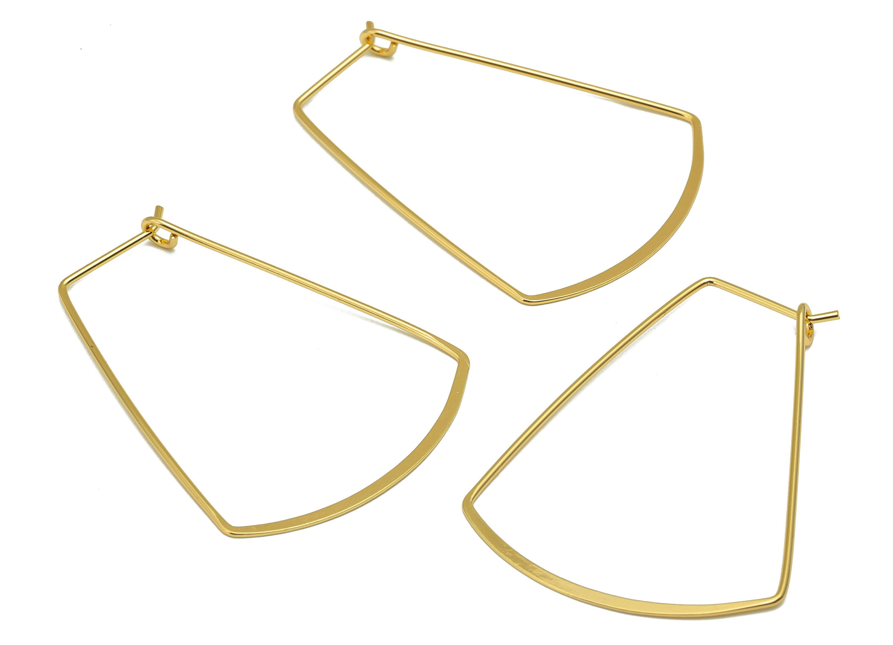 Brass Geometric Earring Wire - Geometric Ear Wire - Earring Findings - Jewelry Supplies-18K Real Gold Plated -41.66x31.5x1mm - RGP6706 - DOMEDBAZAAR