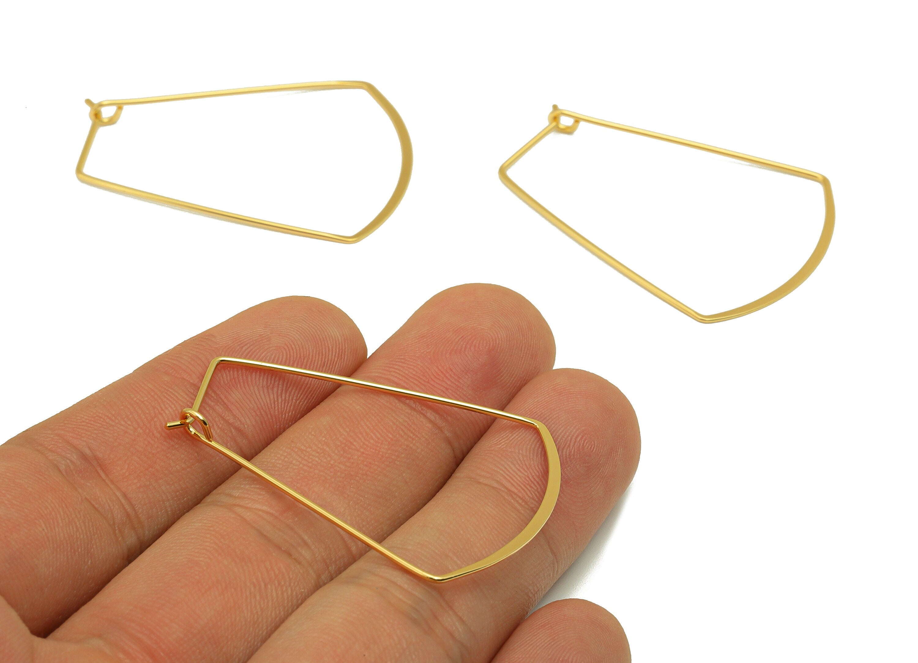 Brass Geometric Earring Wire - Geometric Ear Wire - Earring Findings - Jewelry Supplies-18K Real Gold Plated -41.66x31.5x1mm - RGP6706 - DOMEDBAZAAR