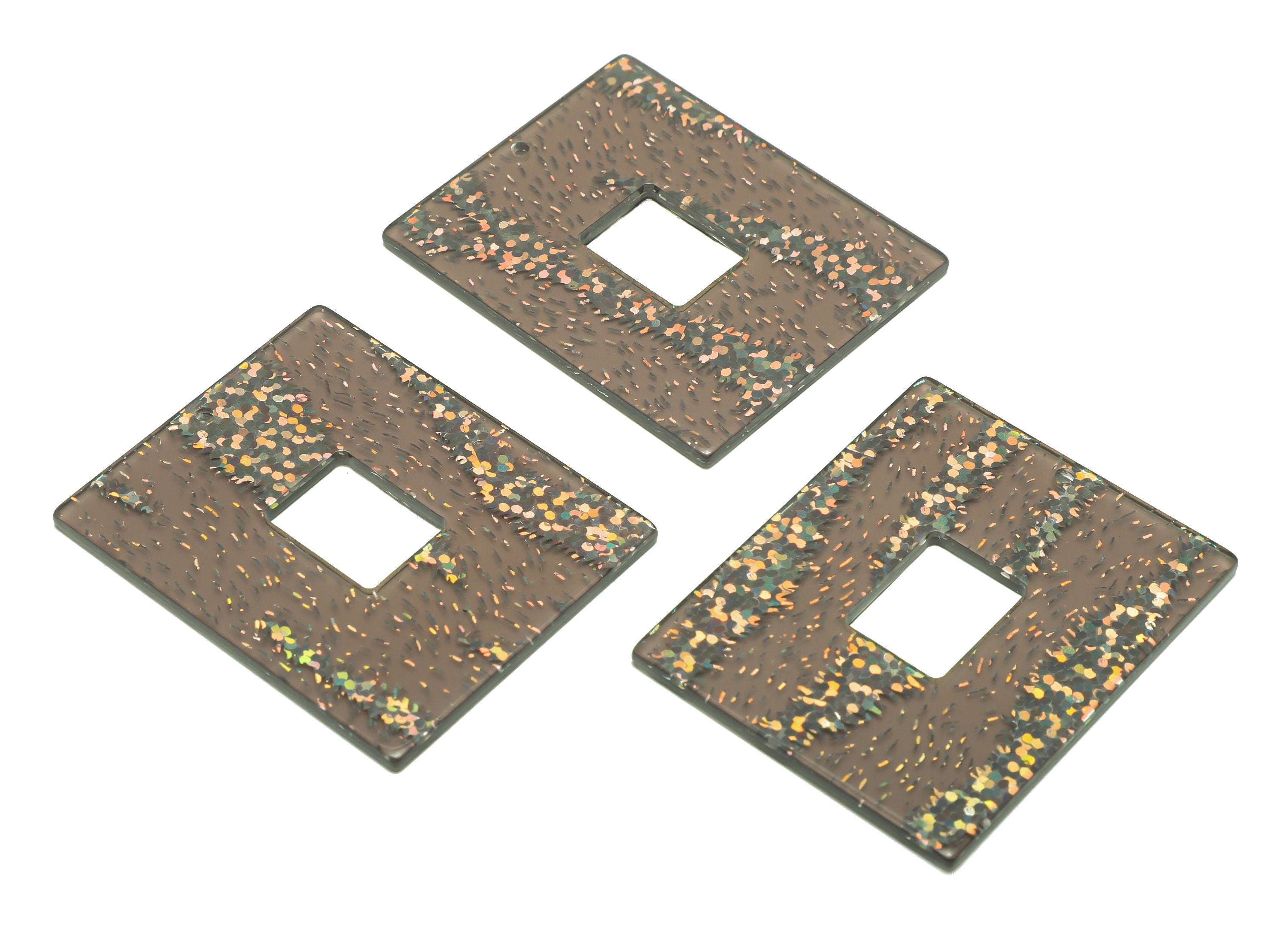PVC Geometry Charm - Rectangle Galaxy Pendant - PVC Sequins Earring Charm - Jewelry Making Supplies - 49x39.91x2.42mm - AC2614-A968 - DOMEDBAZAAR