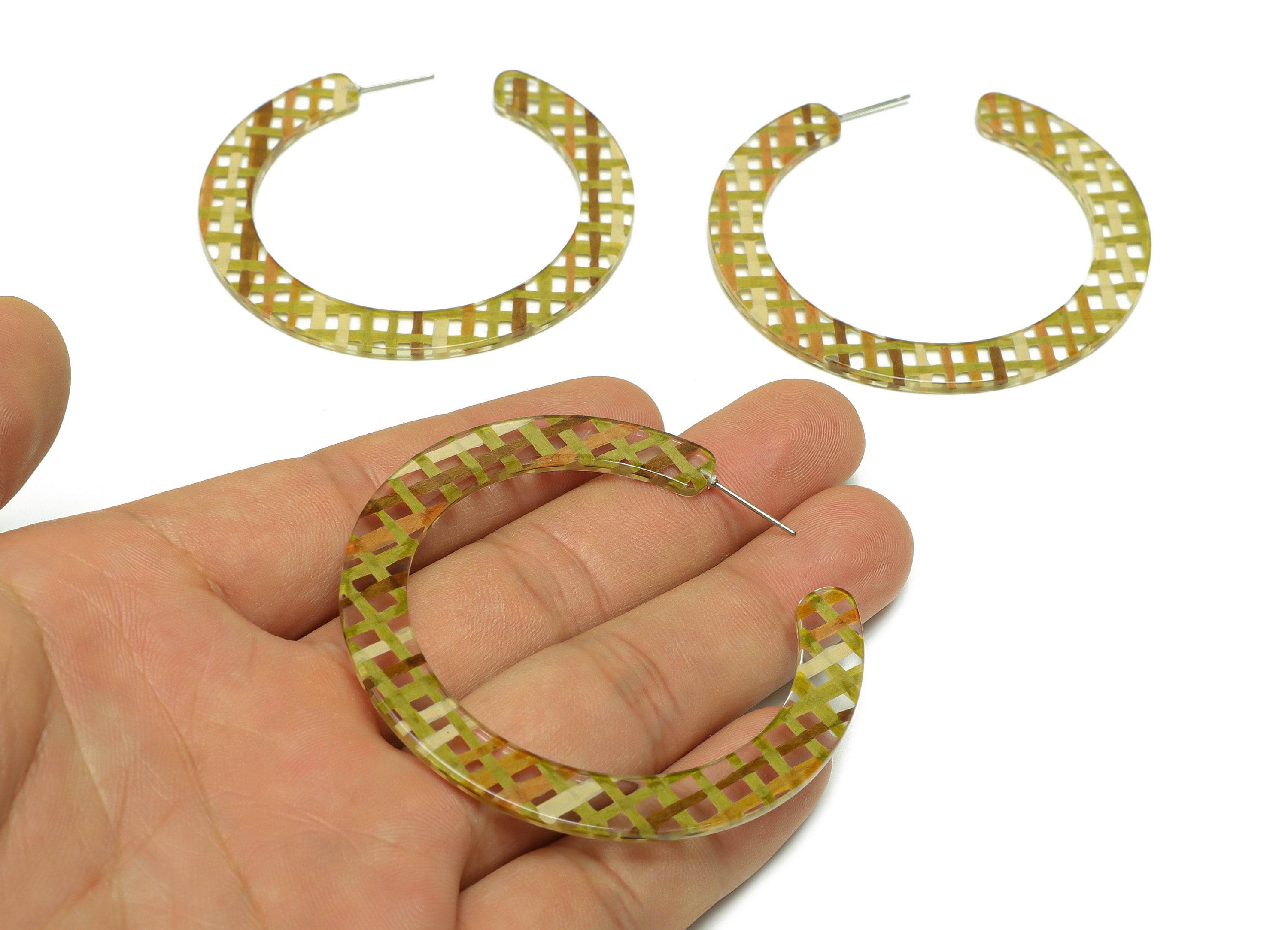 Acrylic Open Hoop Earrings Stud - Acrylic Hoop - Acrylic Round Earring Post - Open Circle - Color Code:A974 - 61x60x2mm - AC2615-A974 - DOMEDBAZAAR