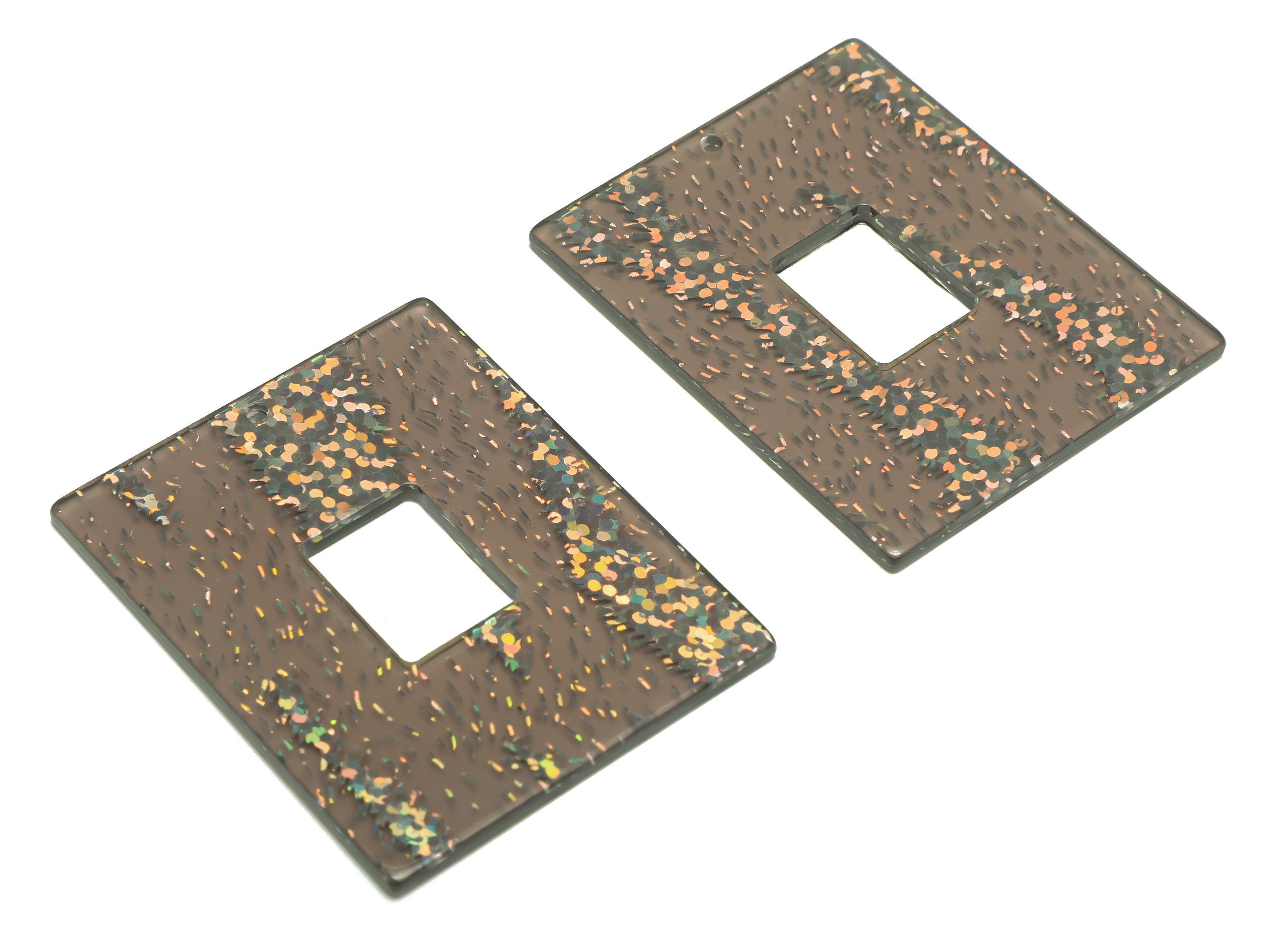 PVC Geometry Charm - Rectangle Galaxy Pendant - PVC Sequins Earring Charm - Jewelry Making Supplies - 49x39.91x2.42mm - AC2614-A968 - DOMEDBAZAAR