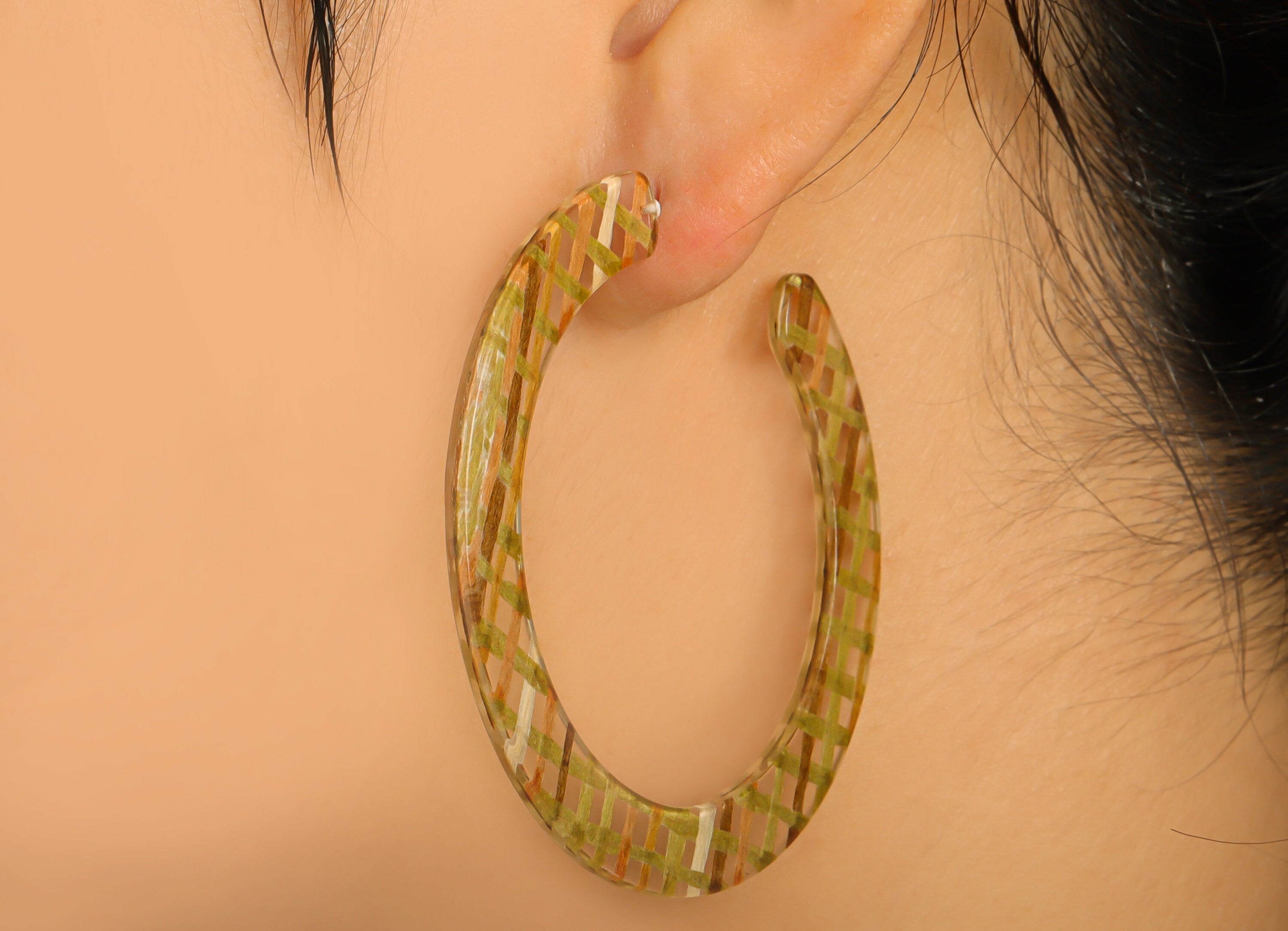 Acrylic Open Hoop Earrings Stud - Acrylic Hoop - Acrylic Round Earring Post - Open Circle - Color Code:A974 - 61x60x2mm - AC2615-A974 - DOMEDBAZAAR