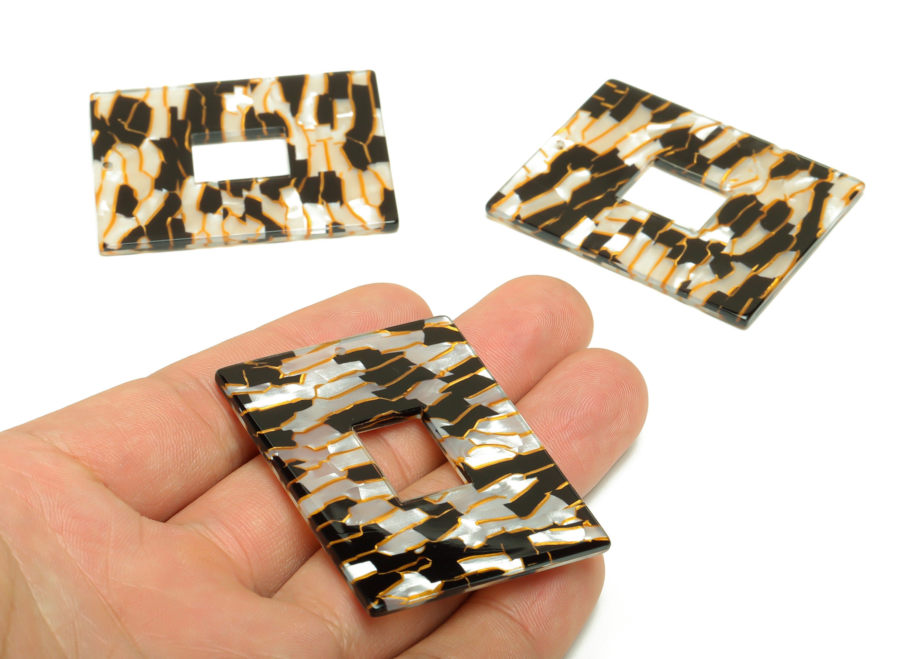 Acrylic Rectangle Charm - Geometry Zebra Print Pendant - Big Rectangle Earring Charm - Jewelry Making - Code:A403- 49.2x39x2mm - AC2614-A403 - DOMEDBAZAAR