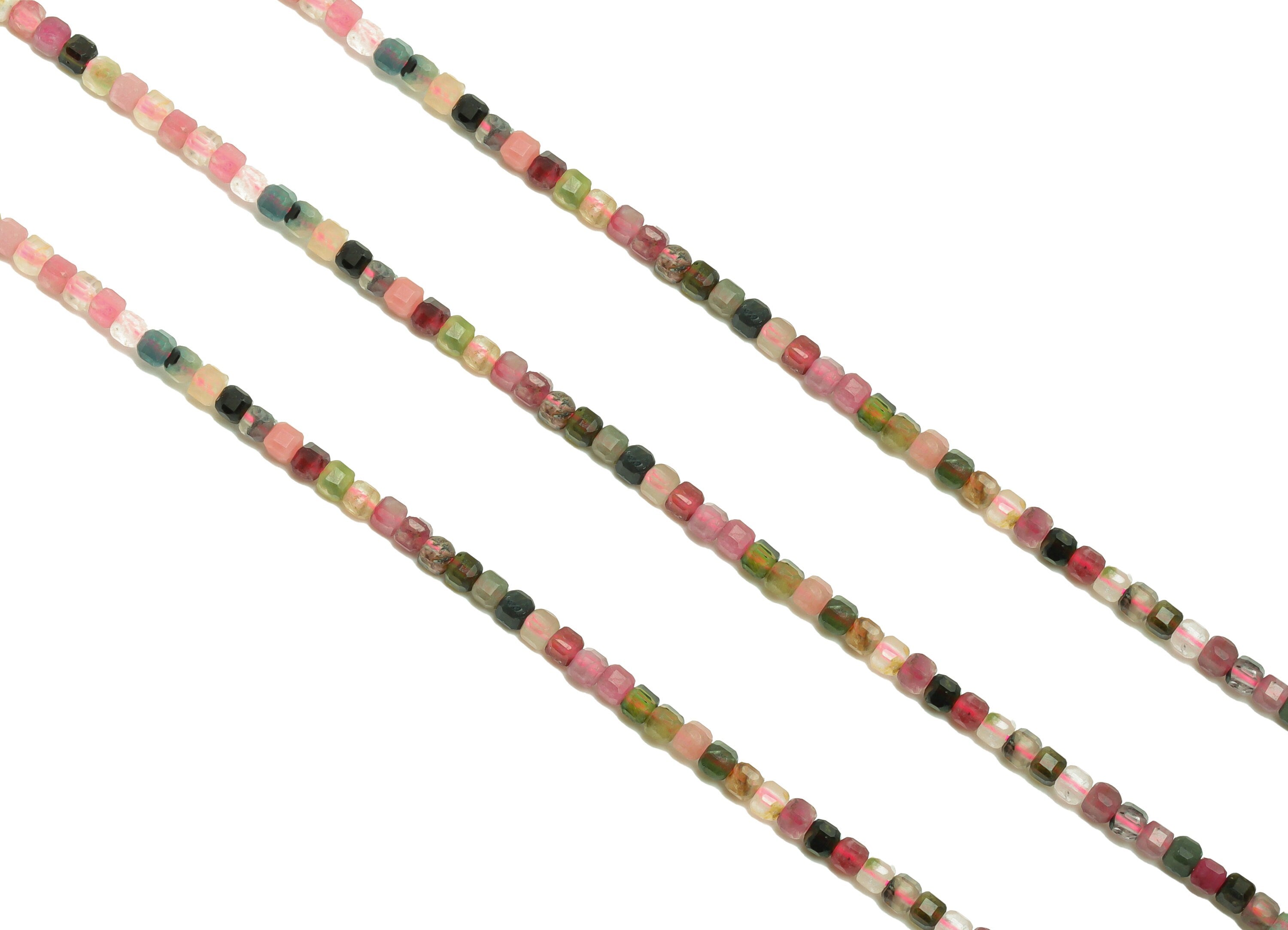 2.5mm Tourmaline Cube Beads - Natural Stone Crystal - Gemstone Tourmaline Beads - 15.5 &quot;/ Strand Faceted Round Beads - Stone Beads - NS2079 - DOMEDBAZAAR