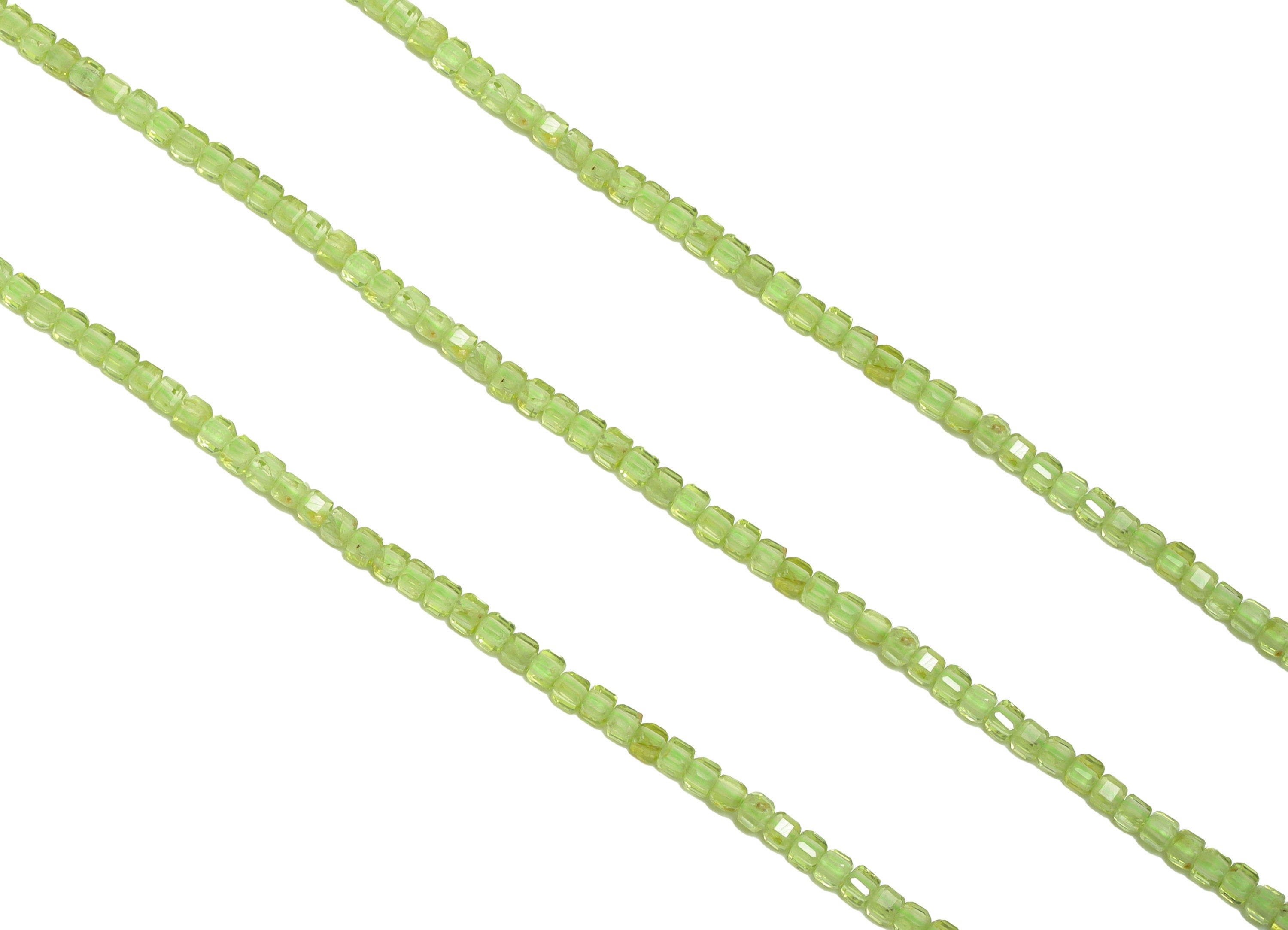 3mm Green Peridot Cube Beads - Natural Stone Beads - Gemstone Green Peridot Beads - 15.5 &quot;/ Strand Cube Beads - Crystal Beads - NS2081 - DOMEDBAZAAR