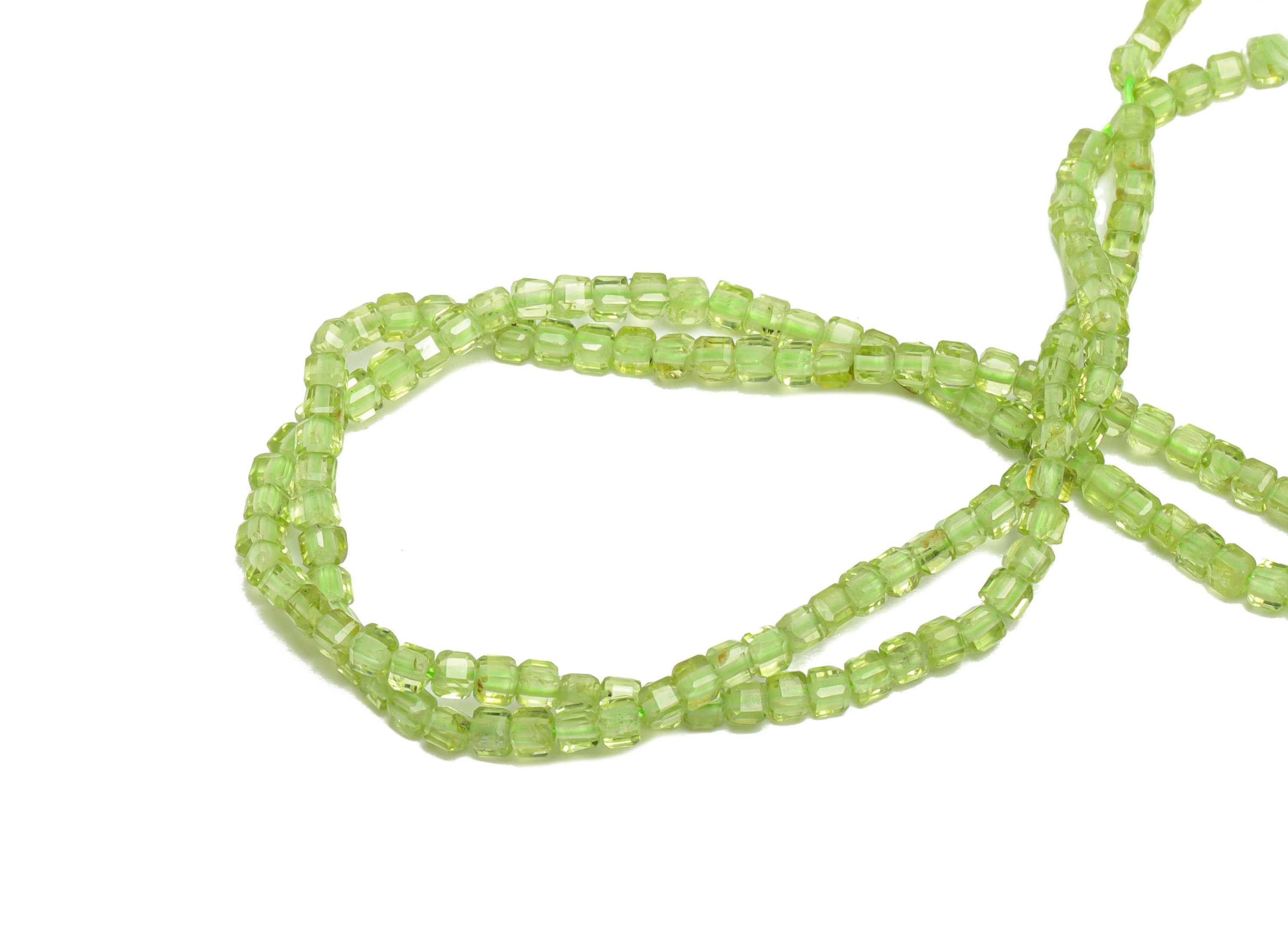 3mm Green Peridot Cube Beads - Natural Stone Beads - Gemstone Green Peridot Beads - 15.5 &quot;/ Strand Cube Beads - Crystal Beads - NS2081 - DOMEDBAZAAR