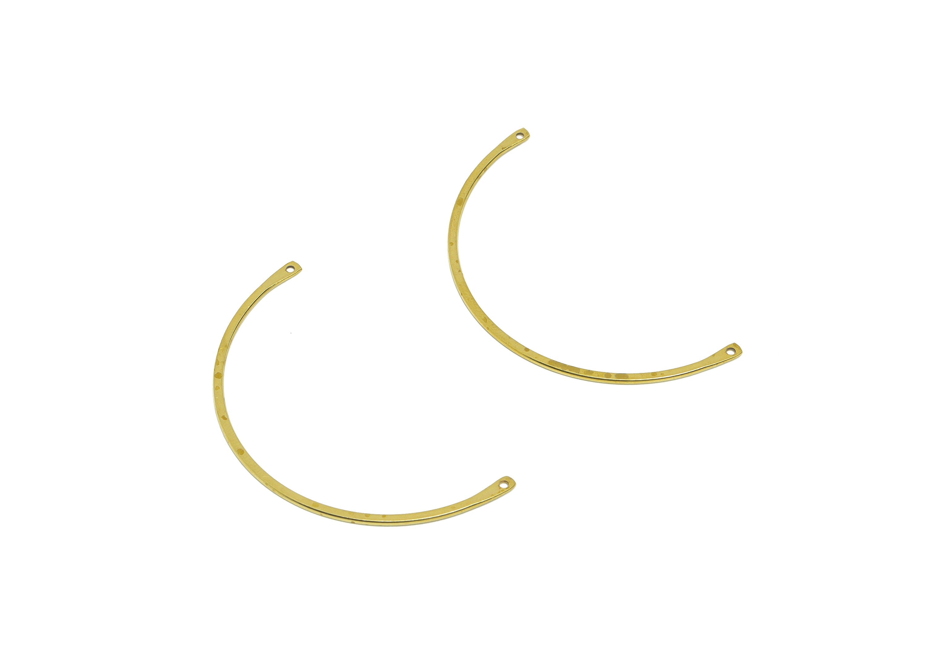 Brass Semi Circle Earring Connector - Raw Brass Hammered Half Moon Earring Connector - Curved Wire Earring Connector - 49x25x1mm - PP9433 - DOMEDBAZAAR