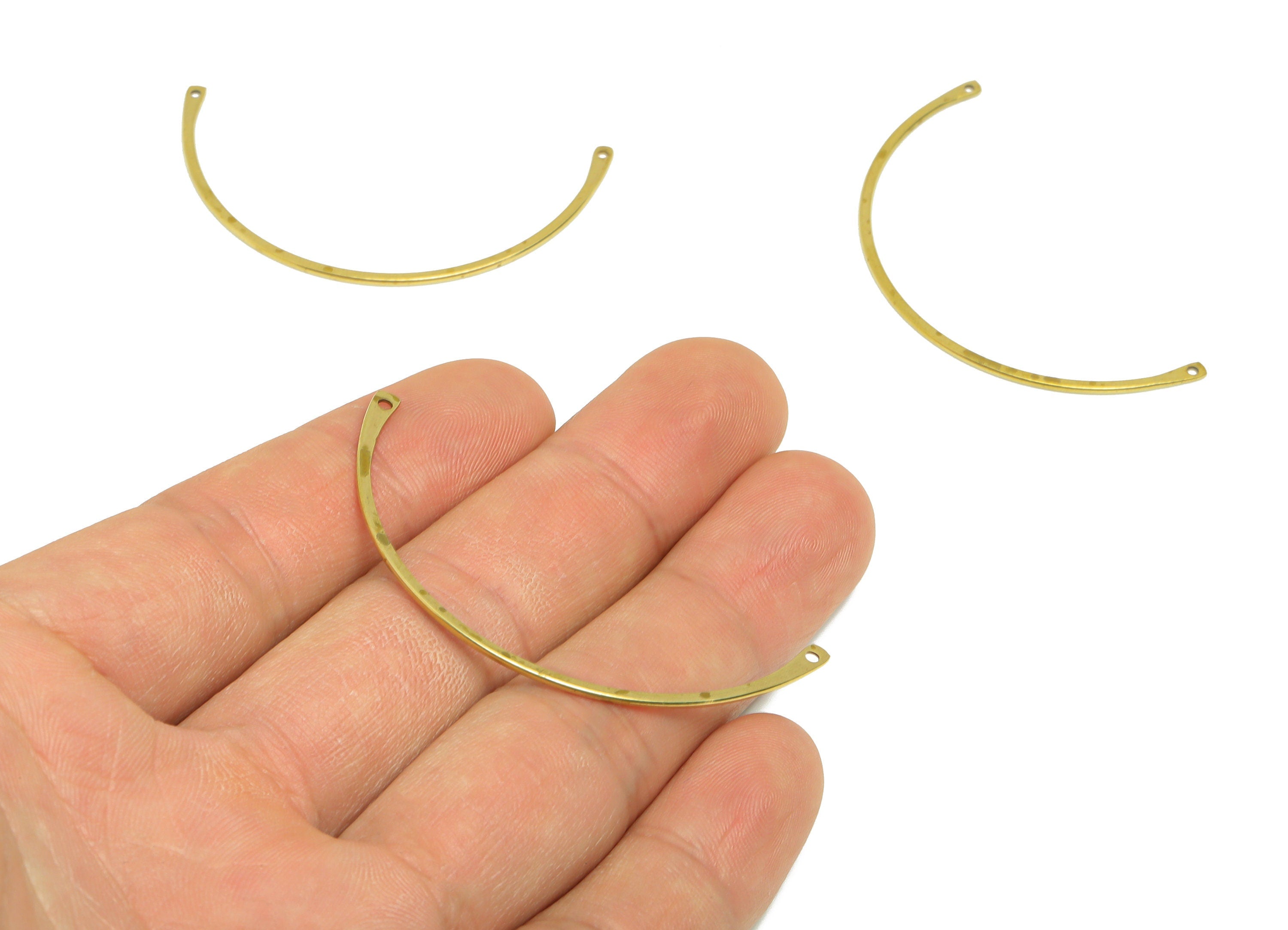 Brass Semi Circle Earring Connector - Raw Brass Hammered Half Moon Earring Connector - Curved Wire Earring Connector - 49x25x1mm - PP9433 - DOMEDBAZAAR