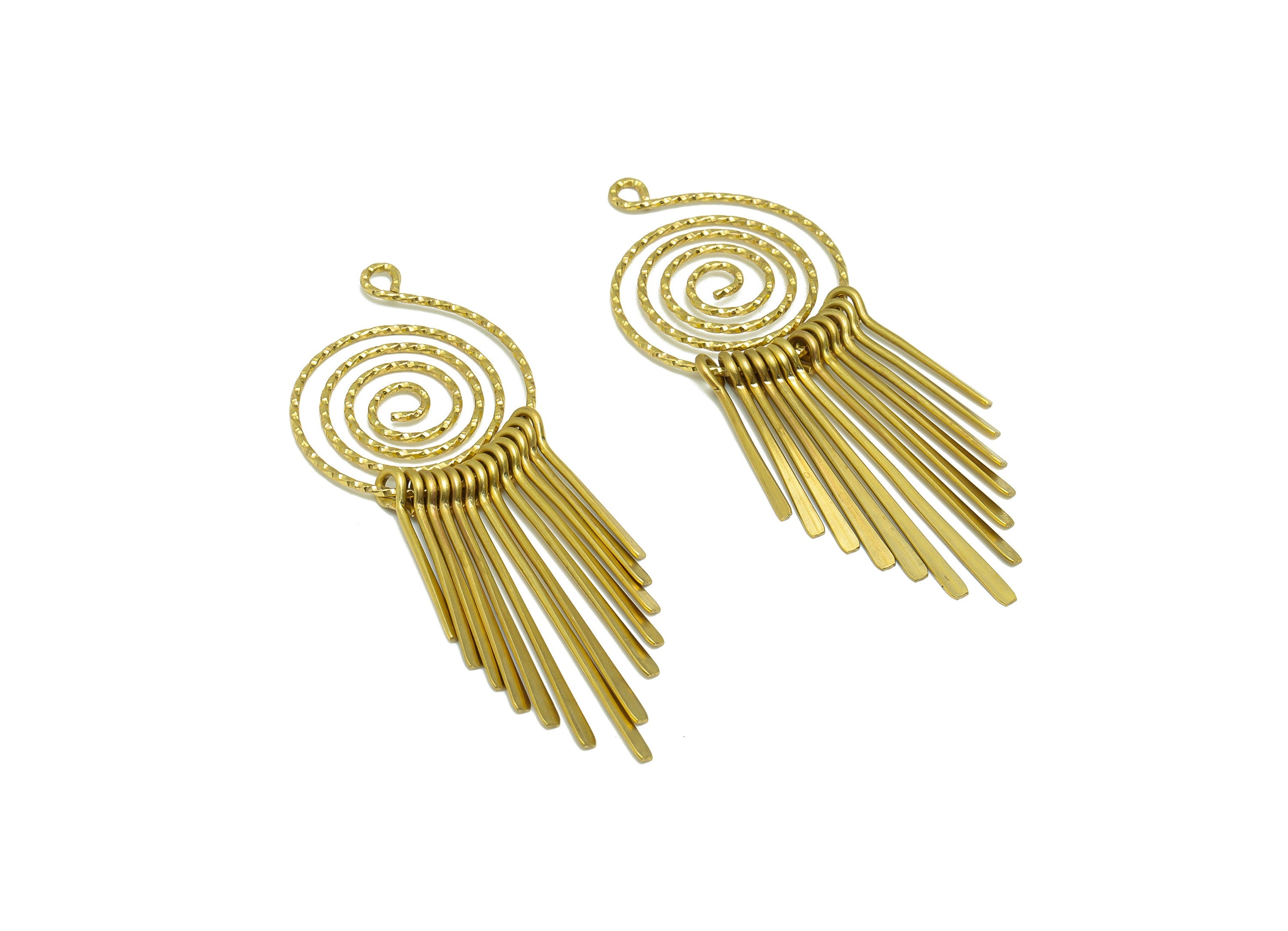 Brass Snail Wire Tassel Earring Charm - Brass Textured Wire Earring Charm - Hammered Wire Earring Charm - Dangle Charm -85x27x1.2mm -PP9339 - DOMEDBAZAAR