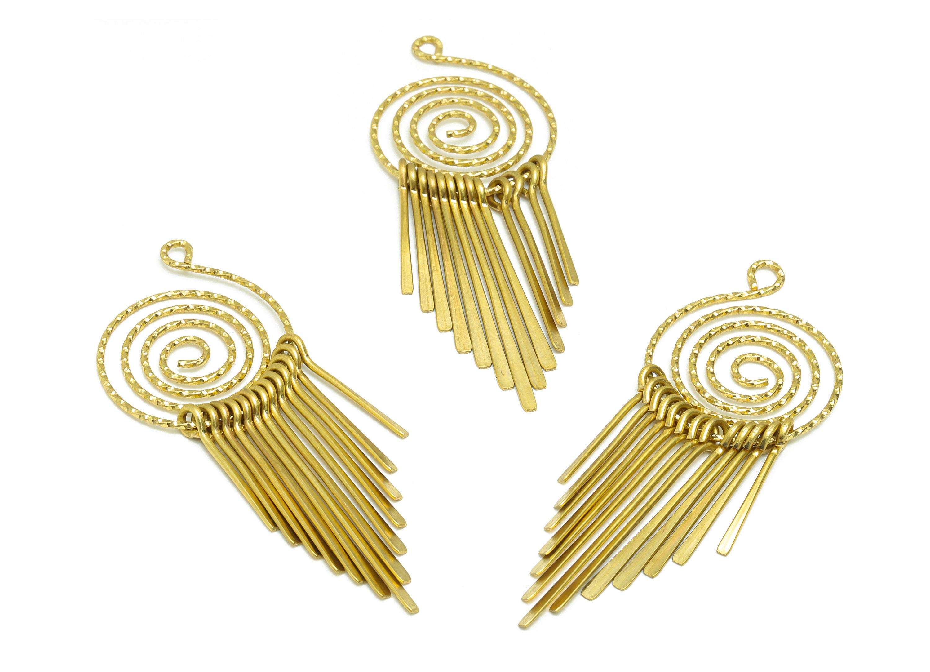 Brass Snail Wire Tassel Earring Charm - Brass Textured Wire Earring Charm - Hammered Wire Earring Charm - Dangle Charm -85x27x1.2mm -PP9339 - DOMEDBAZAAR