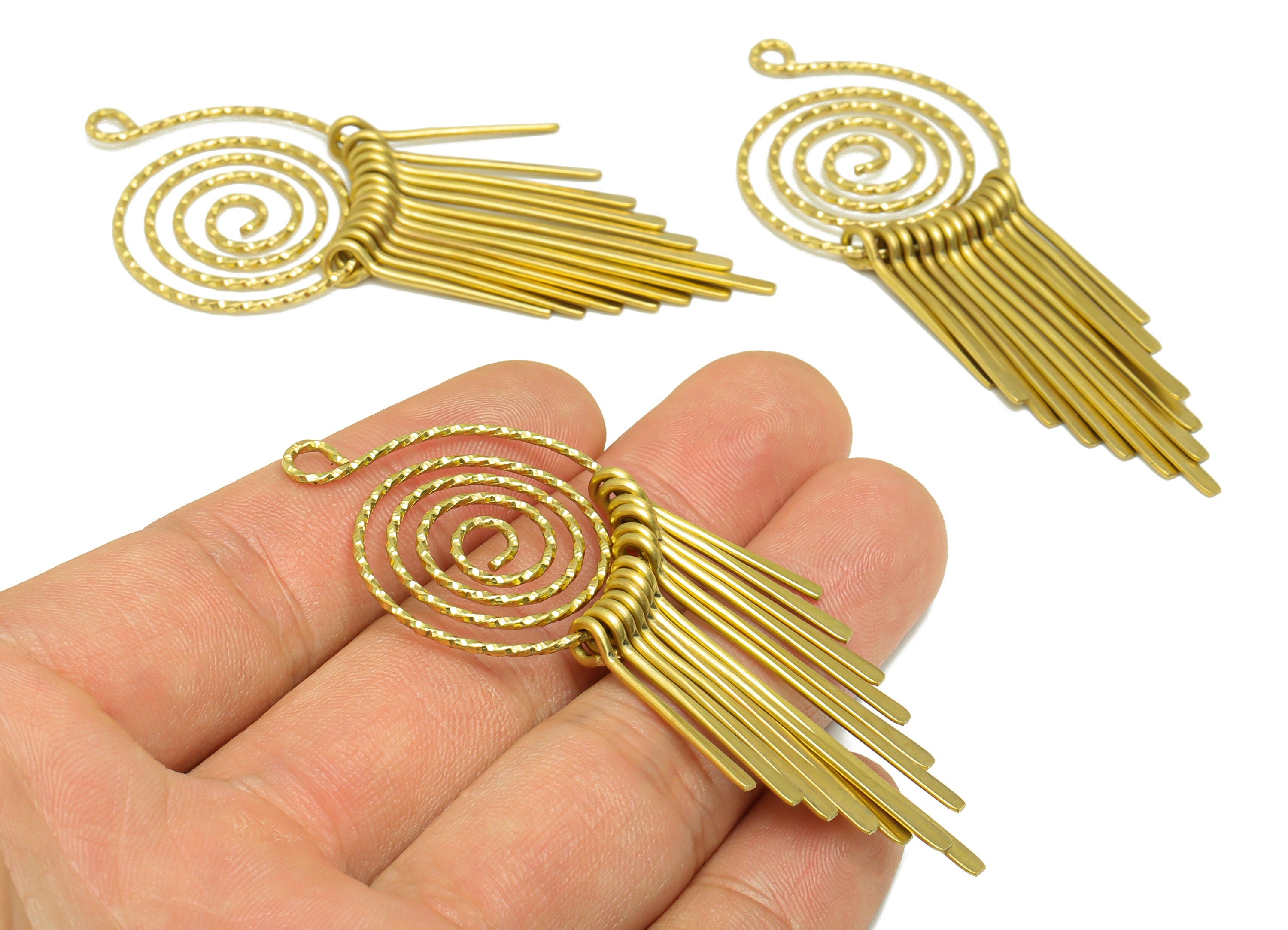 Brass Snail Wire Tassel Earring Charm - Brass Textured Wire Earring Charm - Hammered Wire Earring Charm - Dangle Charm -85x27x1.2mm -PP9339 - DOMEDBAZAAR