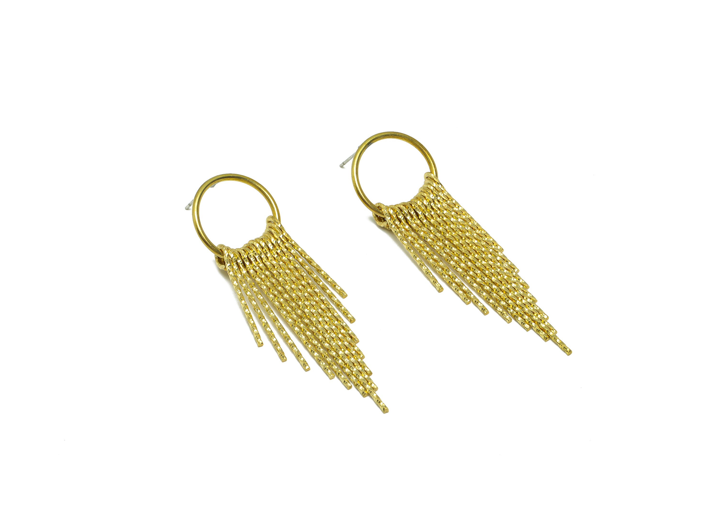 Brass Wire Tassel Earring Stud - Brass Tassel Wire Earring Post - Round 19 Wire Earring Post - Raw Brass Tassel Stud - 39x17.55x1mm - PP9343 - DOMEDBAZAAR