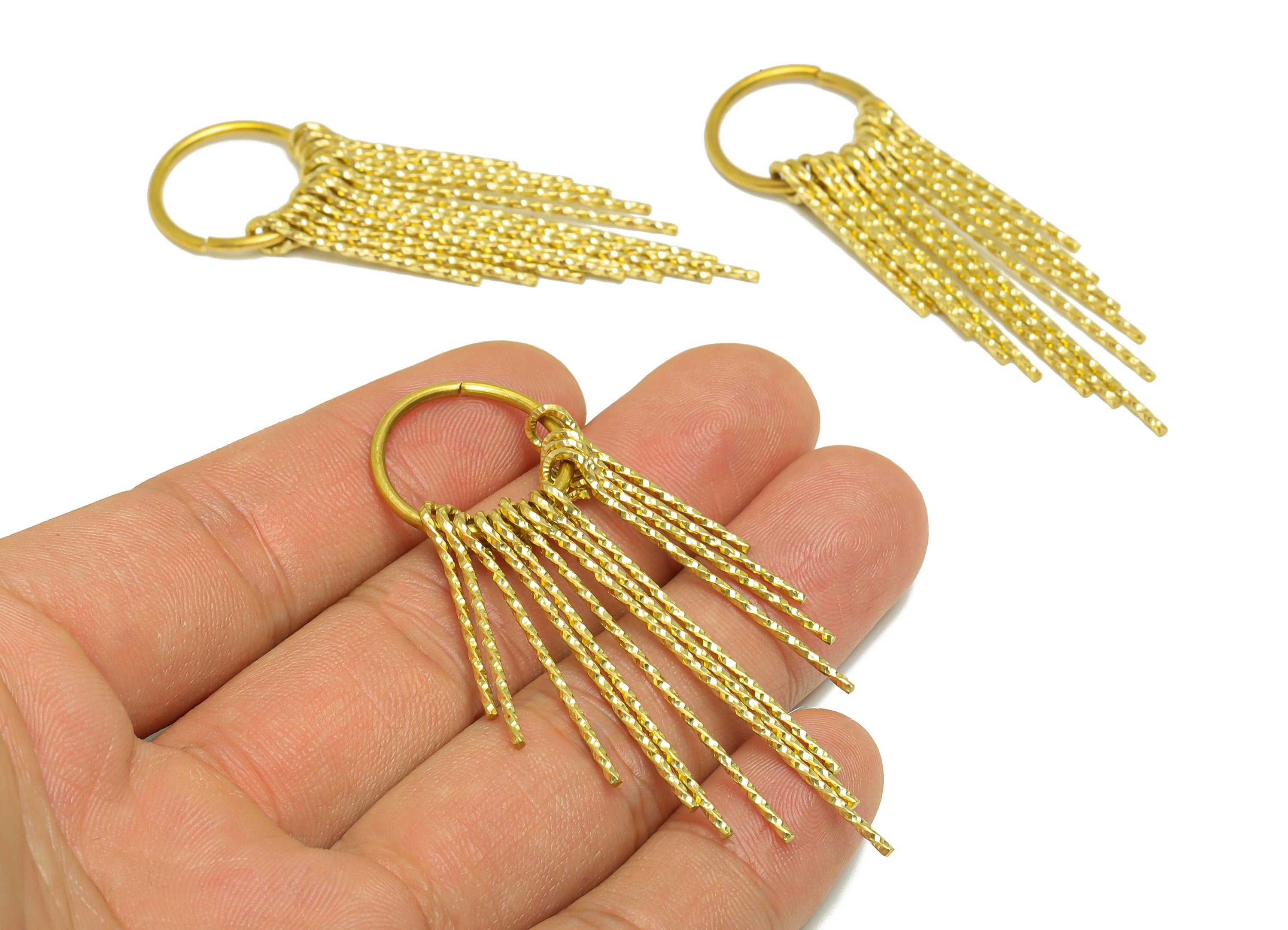 Brass Round Wire Tassel Earring Charm - Brass Textured Wire Earring Charm - Wire 13 Earring Charm - Dangle Tassel Charm - 65x19x1mm - PP9340 - DOMEDBAZAAR