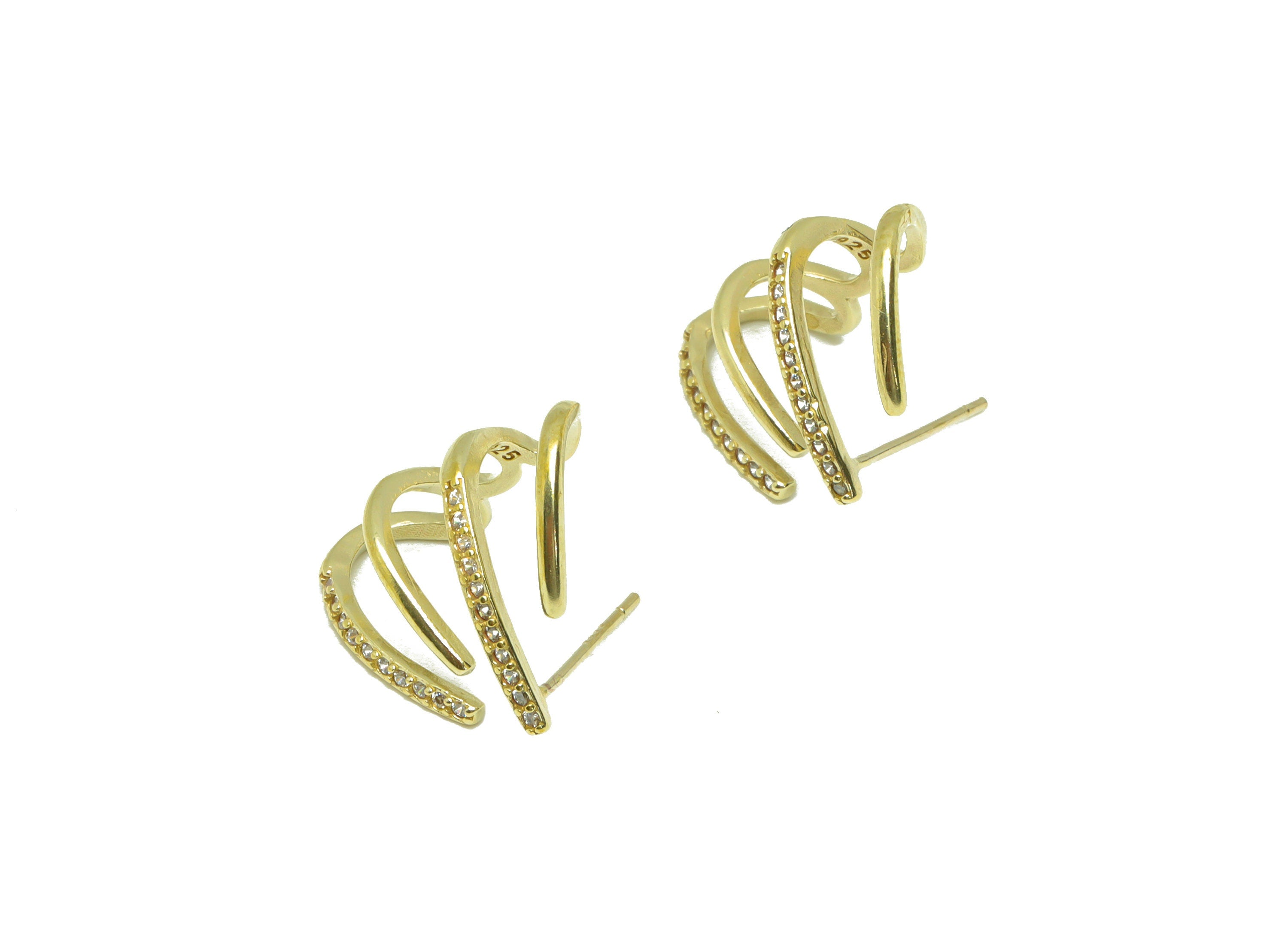 Brass CZ Hoop Earring Stud - Raw Brass Bent Wire Earring Post - Brass Bent CZ Earring Post - Cubic Zircon Earring - 14.55x18x1.42mm - PP9329 - DOMEDBAZAAR