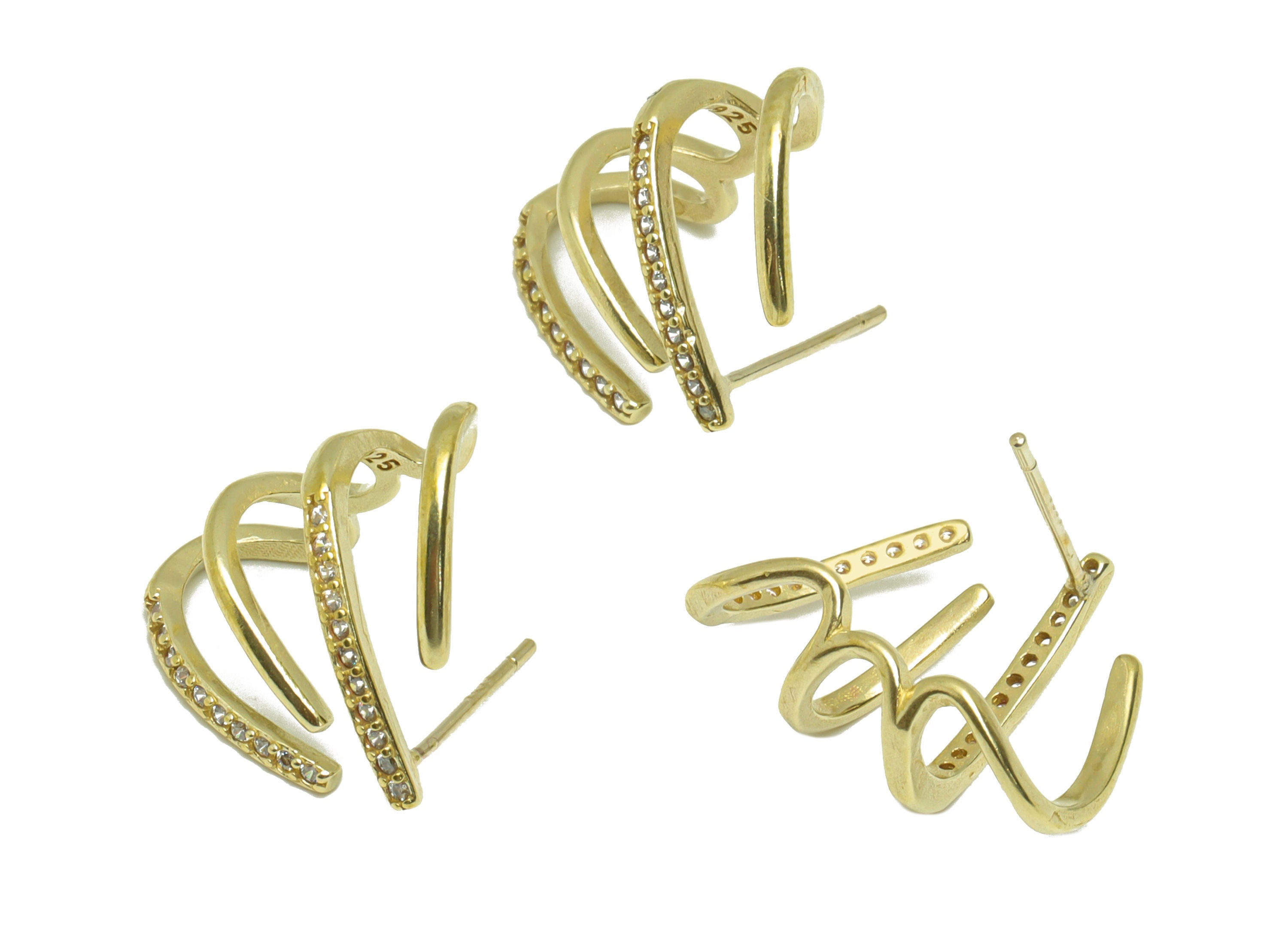 Brass CZ Hoop Earring Stud - Raw Brass Bent Wire Earring Post - Brass Bent CZ Earring Post - Cubic Zircon Earring - 14.55x18x1.42mm - PP9329 - DOMEDBAZAAR