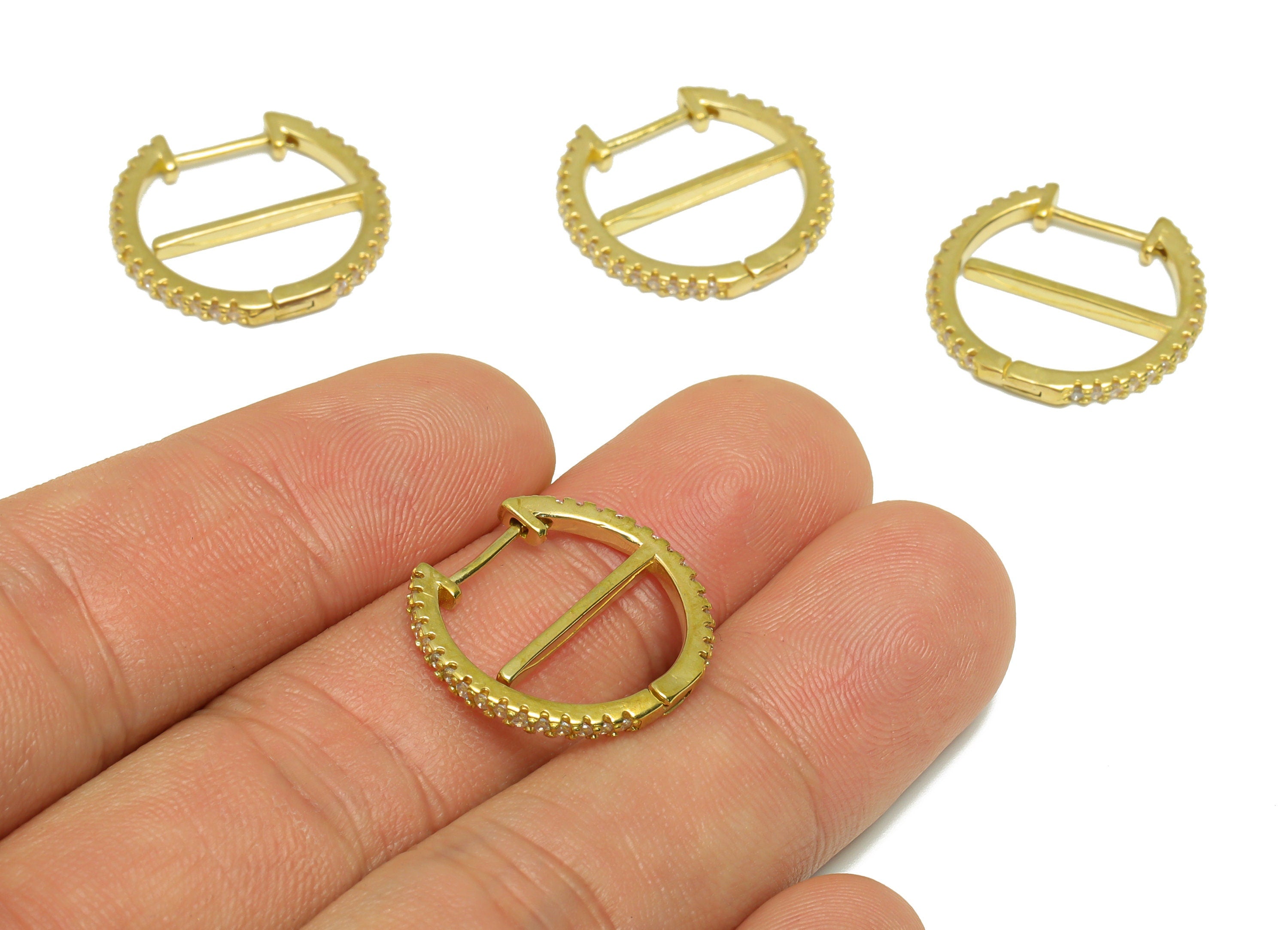 Round CZ Huggie Hoop Earring - Raw Brass Textured Zircon Earring Clasp - Brass Hoop Clasp Earring - For Tassel Earring - 47x13x2mm - PP9316 - DOMEDBAZAAR