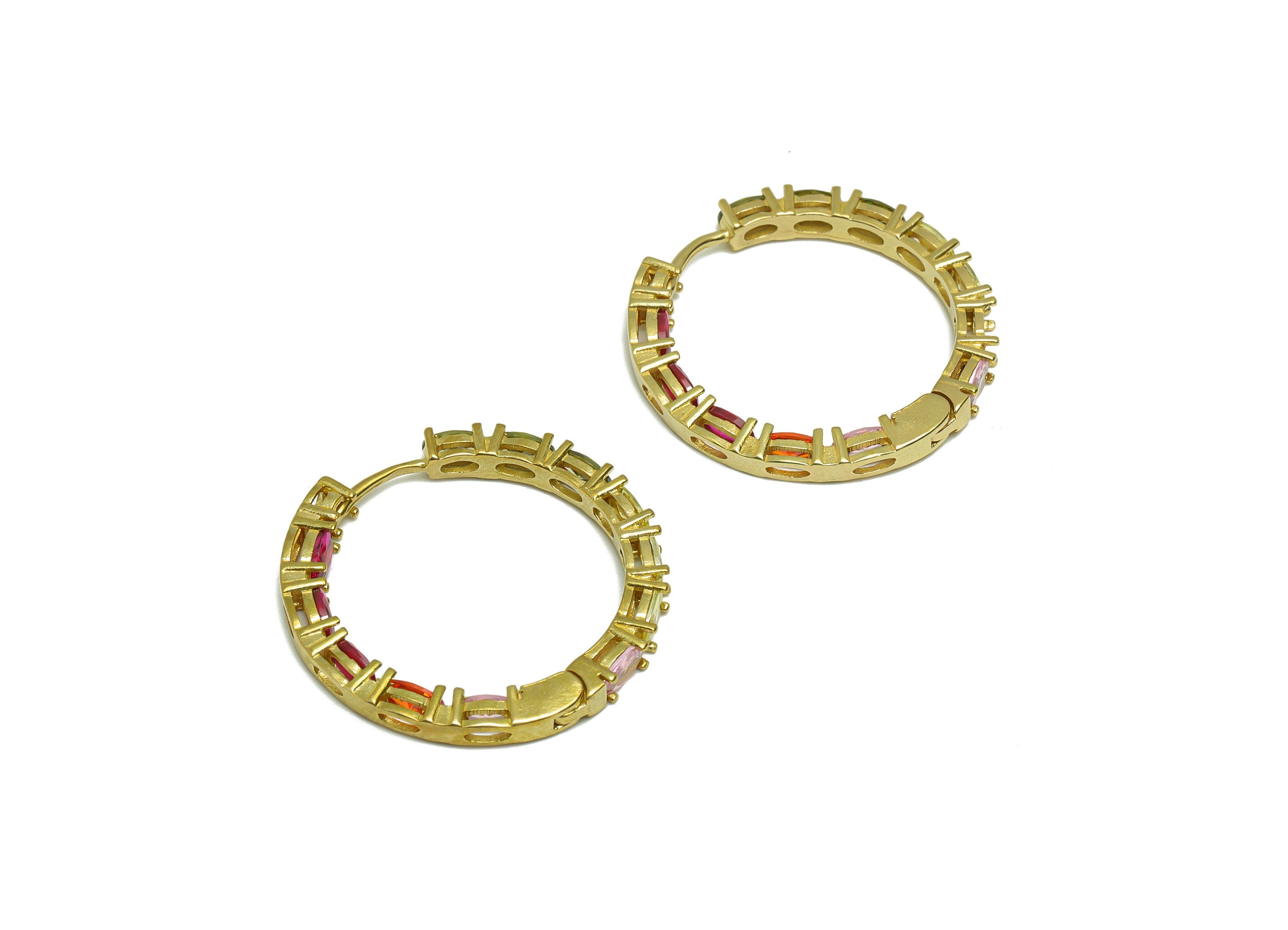 Brass CZ Huggie Hoop Earring - Raw Brass Rainbow Zircon Earring Clasp - Hoop Clasp Earring - Rainbow Zircon Earring - 29.21x29x3mm - PP9333 - DOMEDBAZAAR