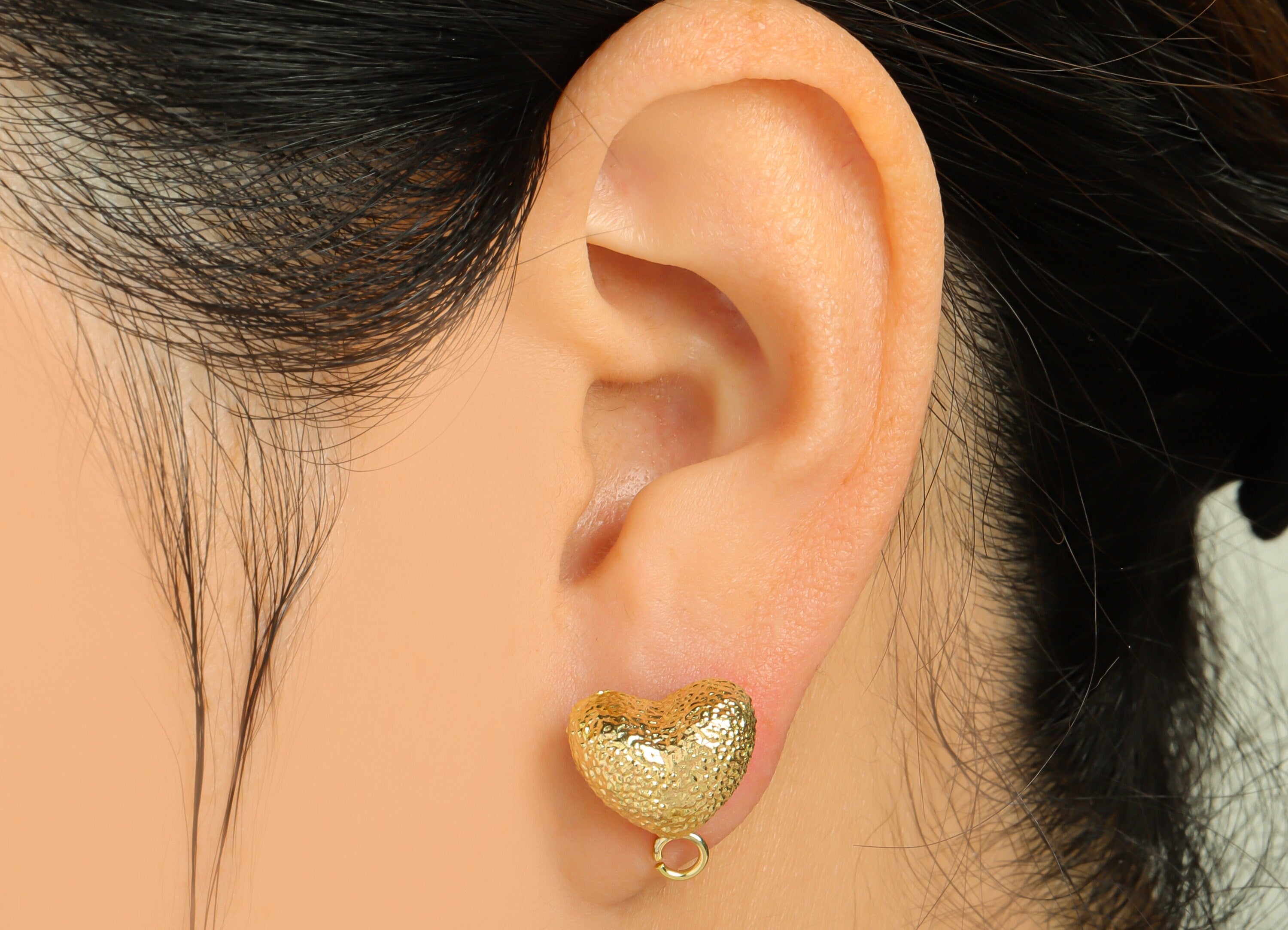 Brass Textured Heart Earring Stud - Raw Brass Frosted Heart Earring Post - Brass Cubic Heart Earring Post With Loop - 18.28x13.67x6mm-PP9211 - DOMEDBAZAAR