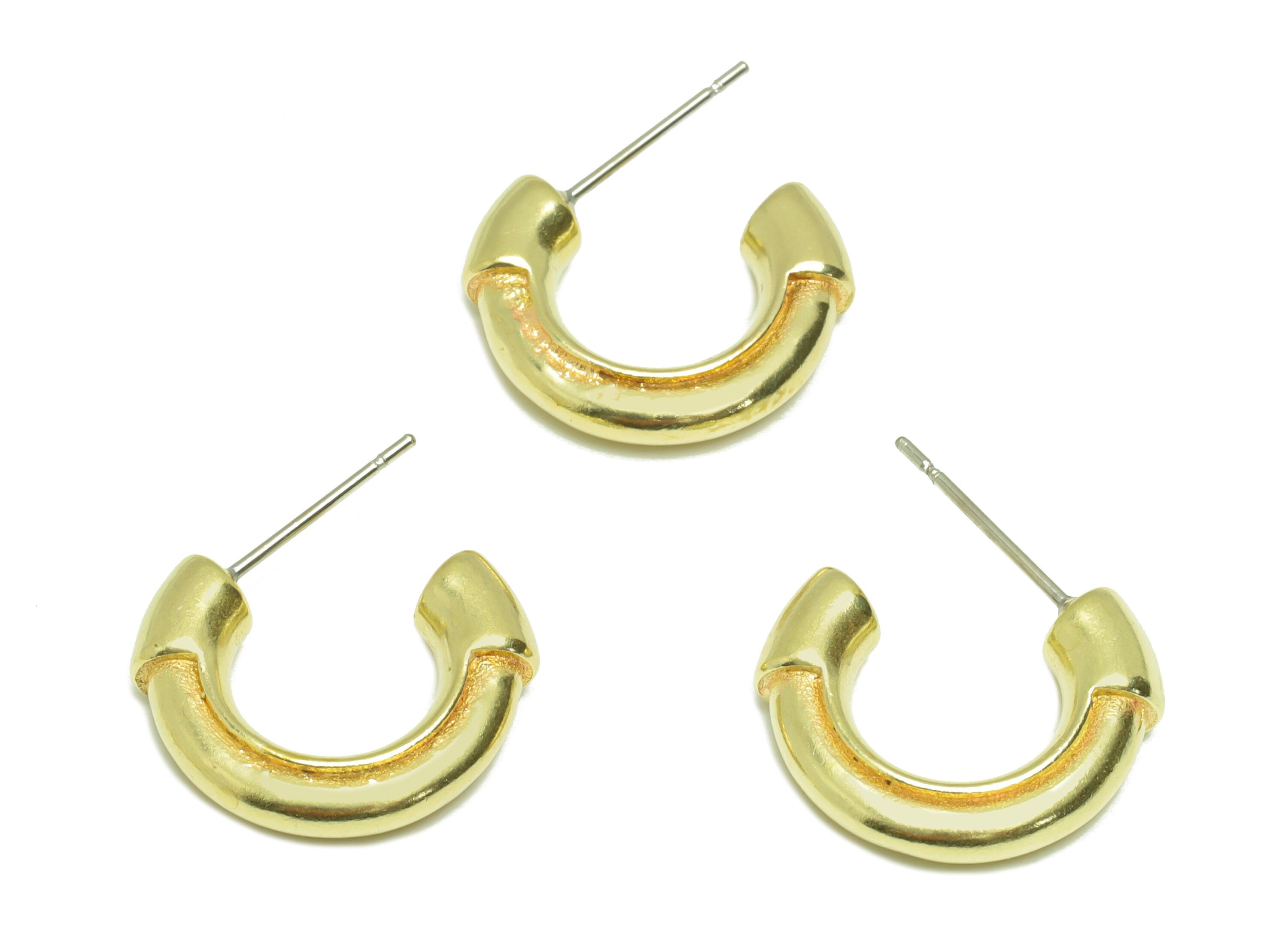 Brass Round C Hoop Earring - Raw Brass Thick Hoop Earring Stud- Brass Textured Open Hoop Earring Post - Steel Hoop Post - 21x17x4mm - PP9205 - DOMEDBAZAAR