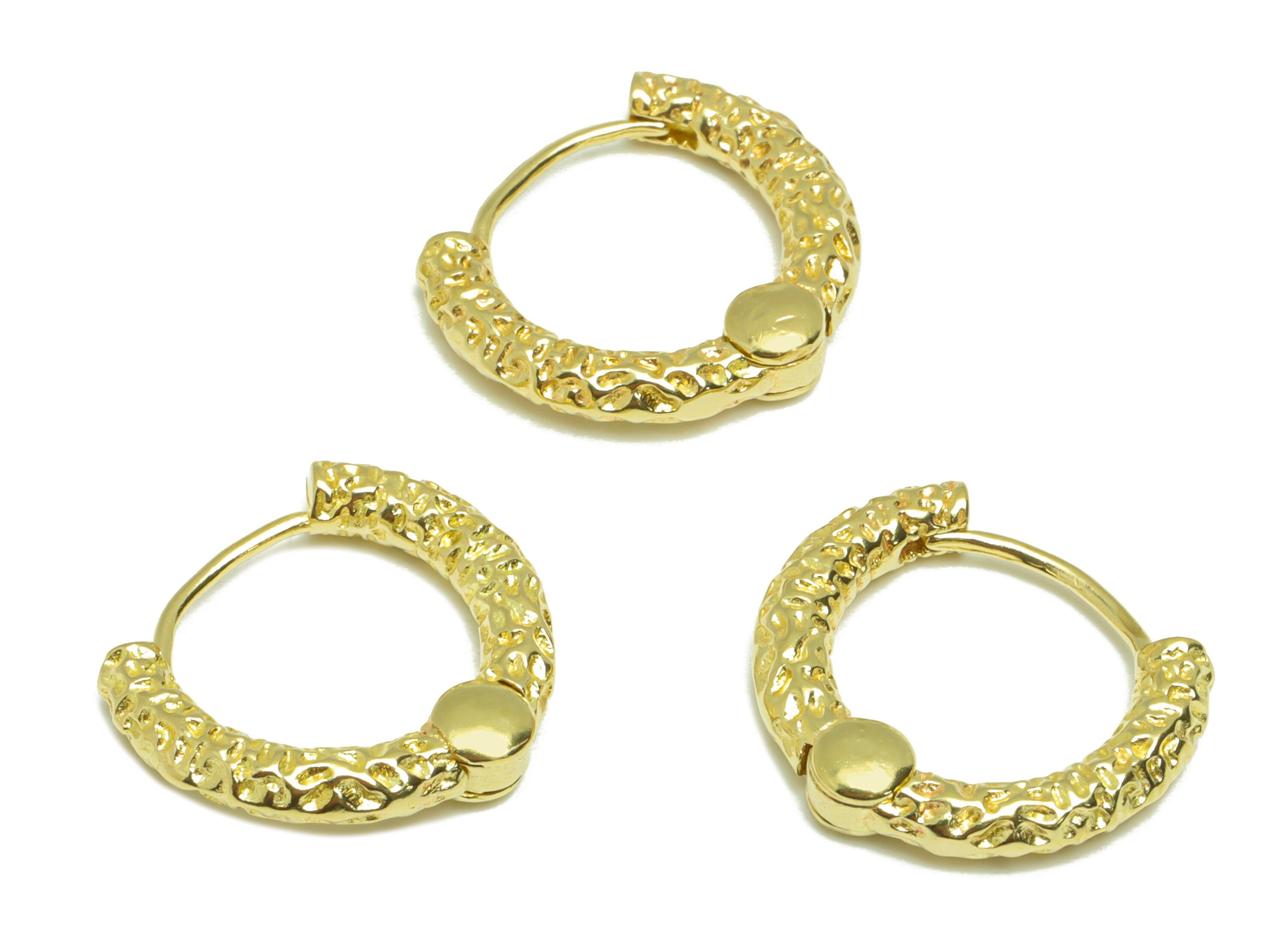 Hammered Huggie Hoop Earring - Raw Brass Textured Hammered Earring Clasp - Brass Hoop Clasp Earring - Hoop Earring - 17.91x15x2mm - PP9206 - DOMEDBAZAAR