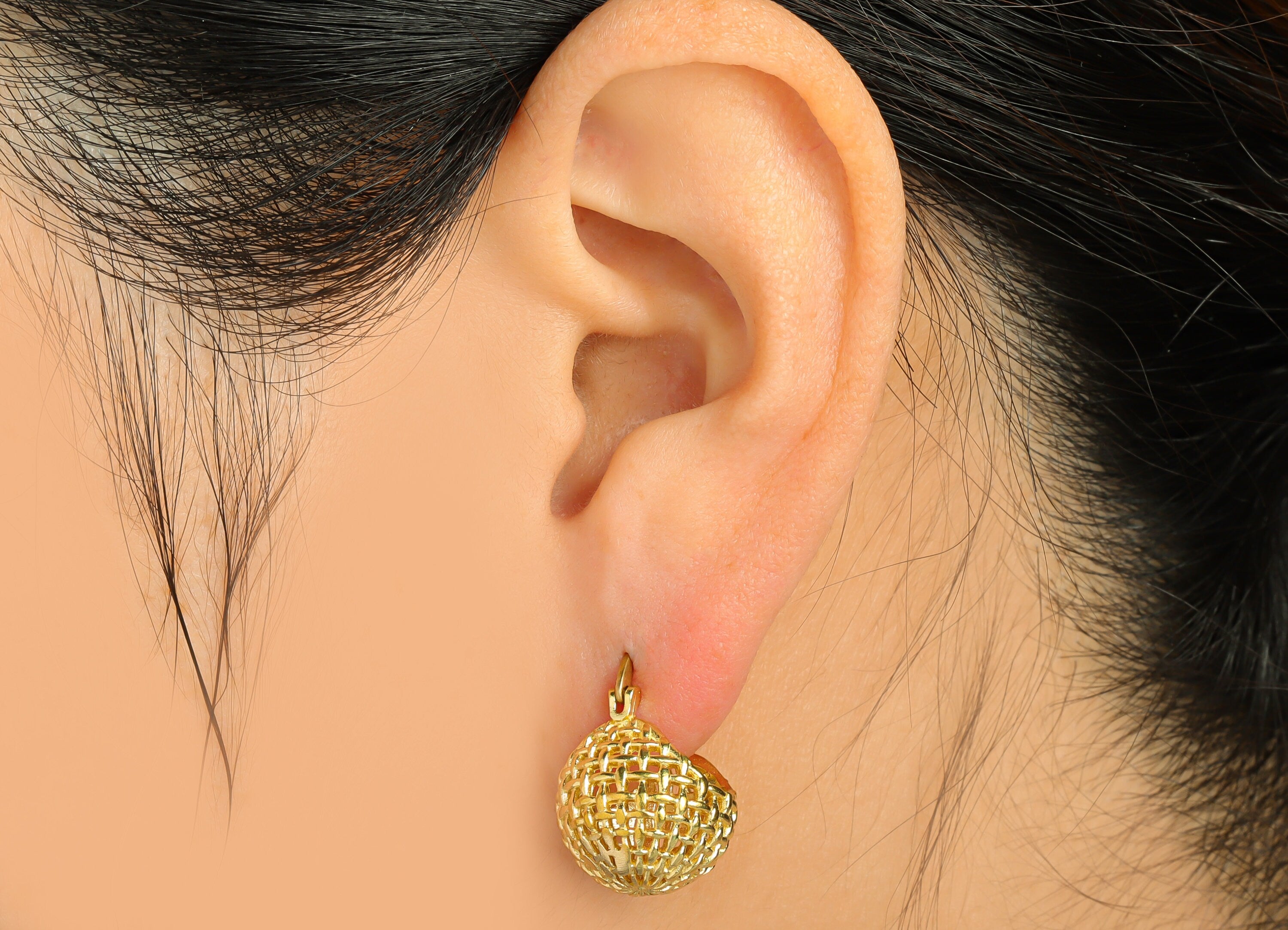 Brass Round Hinged Back Earring - Raw Brass Basket Mesh Back Earring - Wire Hoop Back Earring - Hoop Wire Back Earring - 17x16x14mm - PP9200 - DOMEDBAZAAR