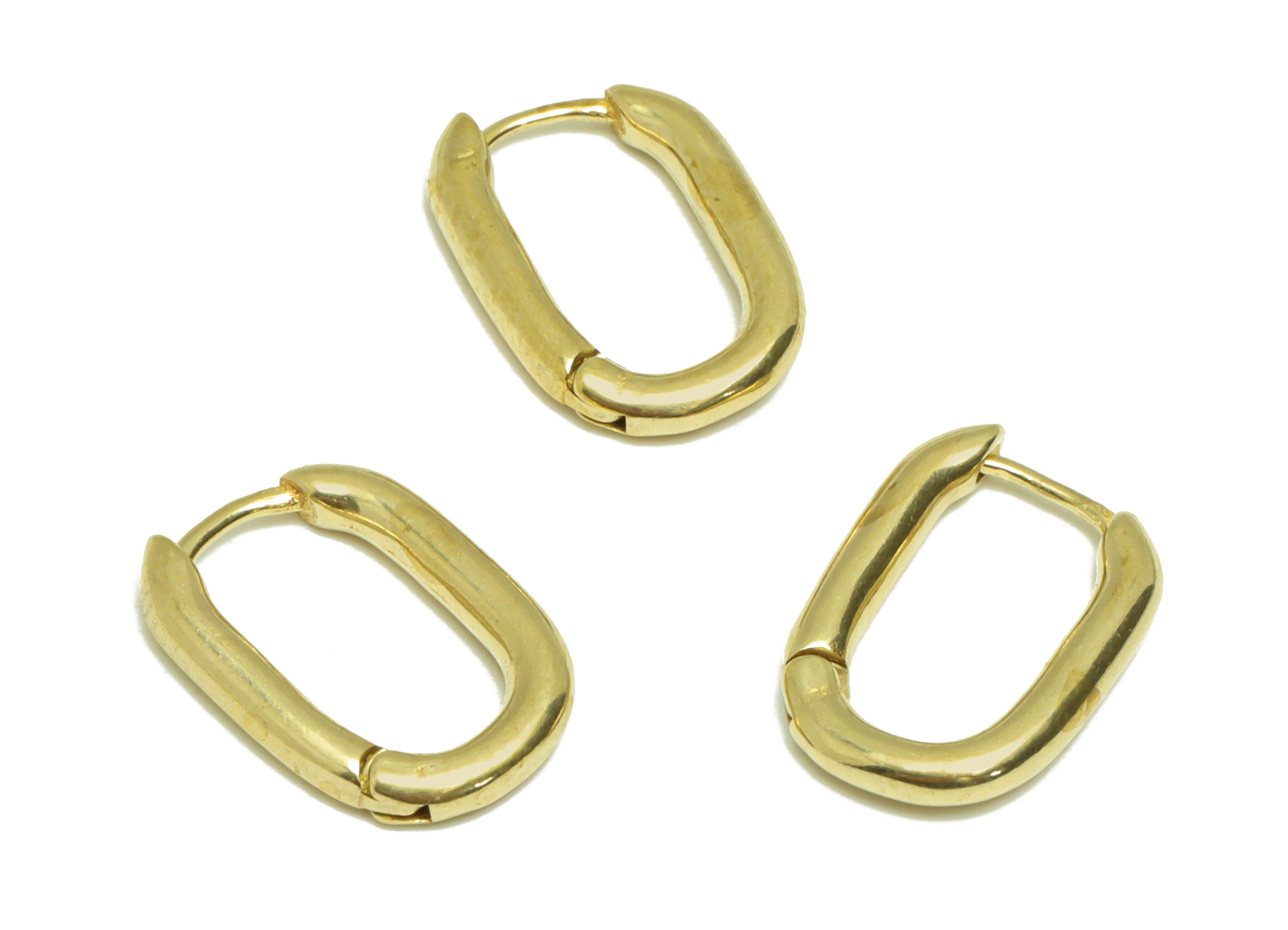 Brass Huggie Hoop Earring - Raw Brass Oval Rectangle Earring Clasp - Geometry Hoop Clasp Earring - Brass Hoop Earring - 14x10x2mm - PP9186 - DOMEDBAZAAR