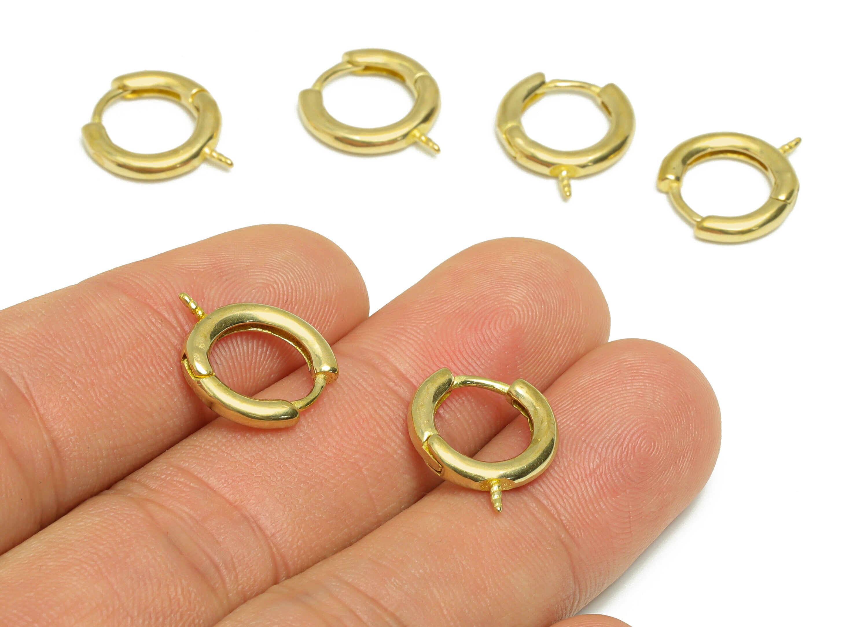 Brass Huggie Hoop Earring - Raw Brass Round Earring Clasp - Brass Hoop Clasp Earring For Peral - Brass Hoop Earring - 14x10x2mm - PP9187 - DOMEDBAZAAR