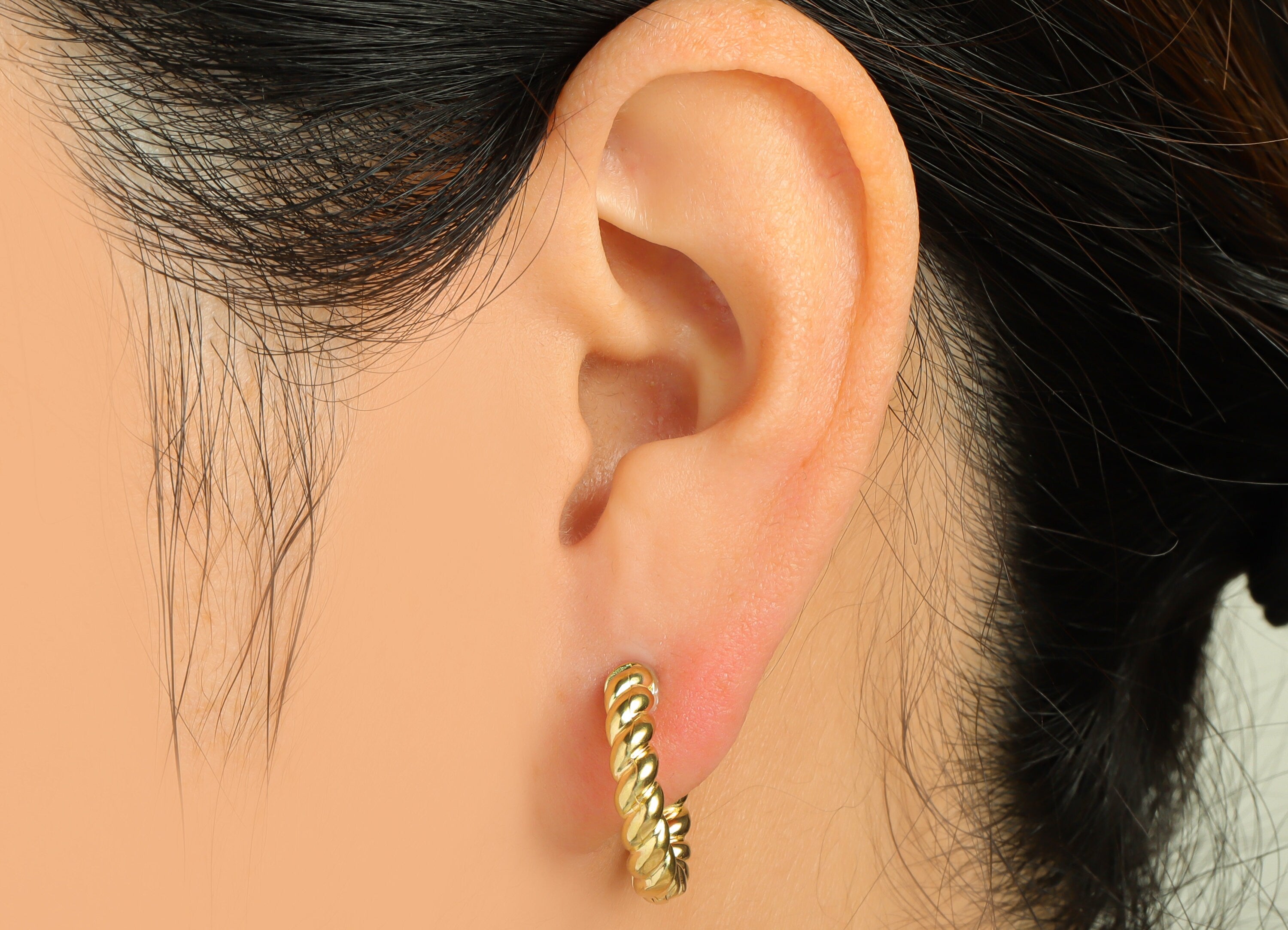 Brass Twisted Huggie Hoop Earring - Raw Brass Twisted Wire Earring Clasp - Brass Clasp Earring - Rope Hoop Earring - 19.63x19x3mm - PP9193 - DOMEDBAZAAR