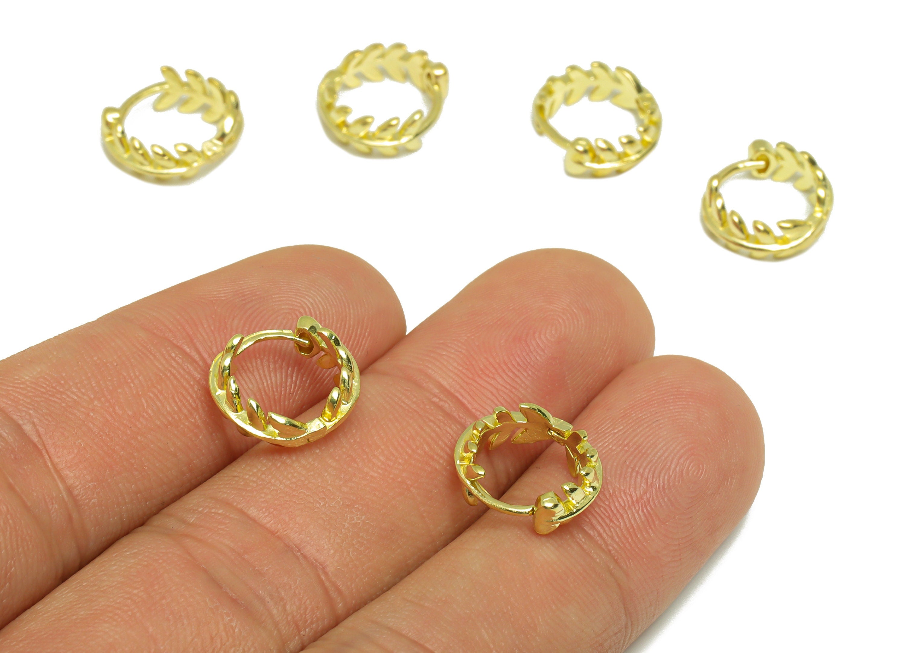 Brass leaf Huggie Hoop Earring - Raw Brass Branch Wire Earring Clasp - Brass Hoop Clasp Earring - Botanical Hoop Earring - 12x12x4mm -PP9166 - DOMEDBAZAAR