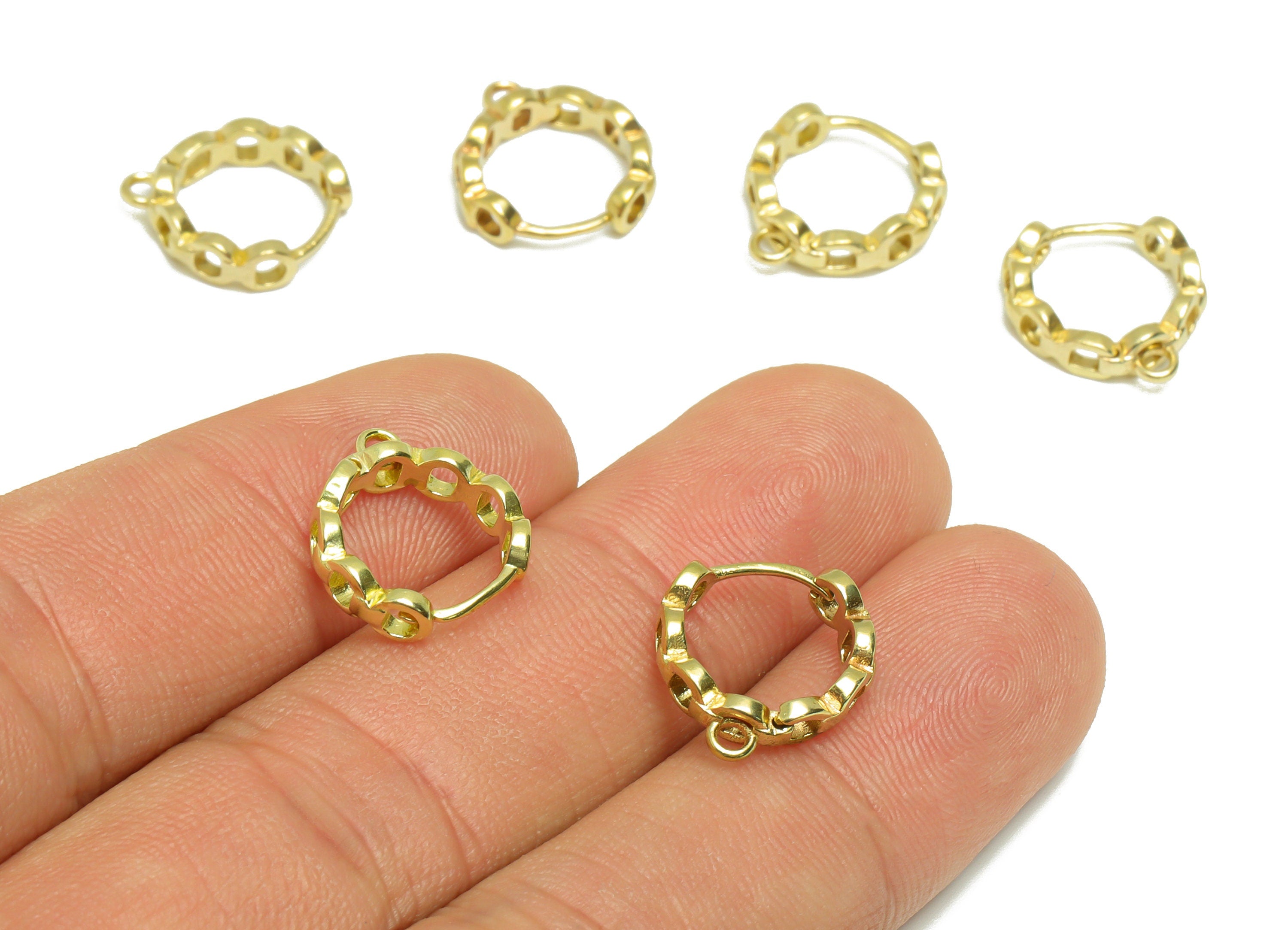Brass Chain Huggie Hoop - Raw Brass Hoop Wire Earring Clasp - Brass Hoop Clasp Earring - Rope Hoop Earring - 15.14x13.18x3.83mm - PP9176 - DOMEDBAZAAR