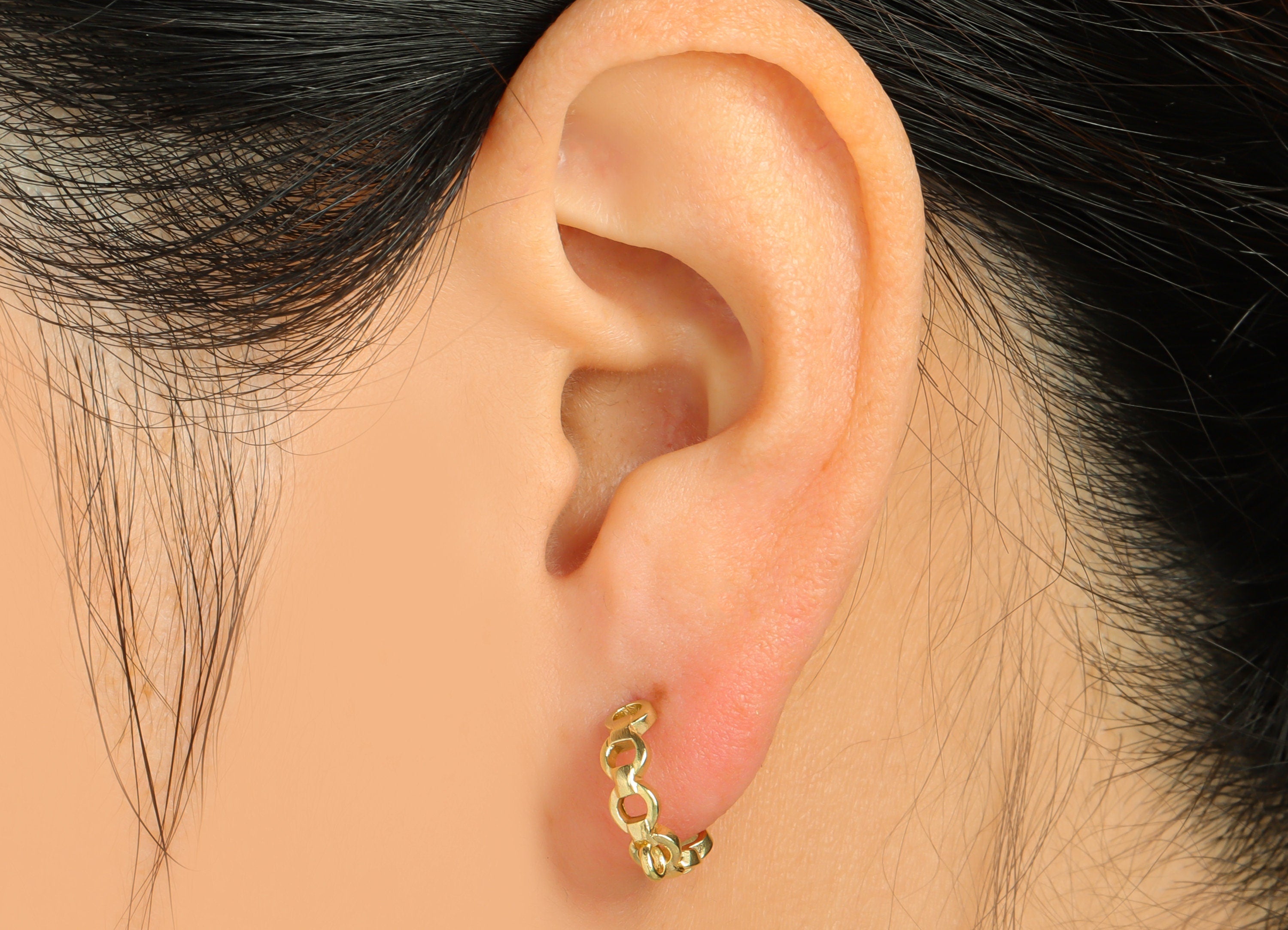 Brass Chain Huggie Hoop - Raw Brass Hoop Wire Earring Clasp - Brass Hoop Clasp Earring - Rope Hoop Earring - 15.14x13.18x3.83mm - PP9176 - DOMEDBAZAAR