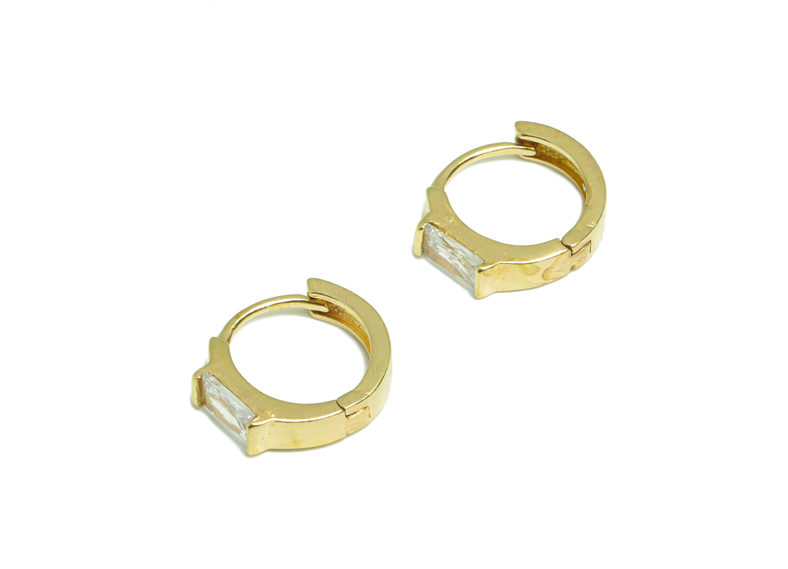 Brass CZ Huggie Hoop - Raw Brass Rings Wire Earring Clasp - Brass Hoop Clasp Earring - Brass Cubic Zircon Hoop Earring - 13x11x2mm - PP9190 - DOMEDBAZAAR