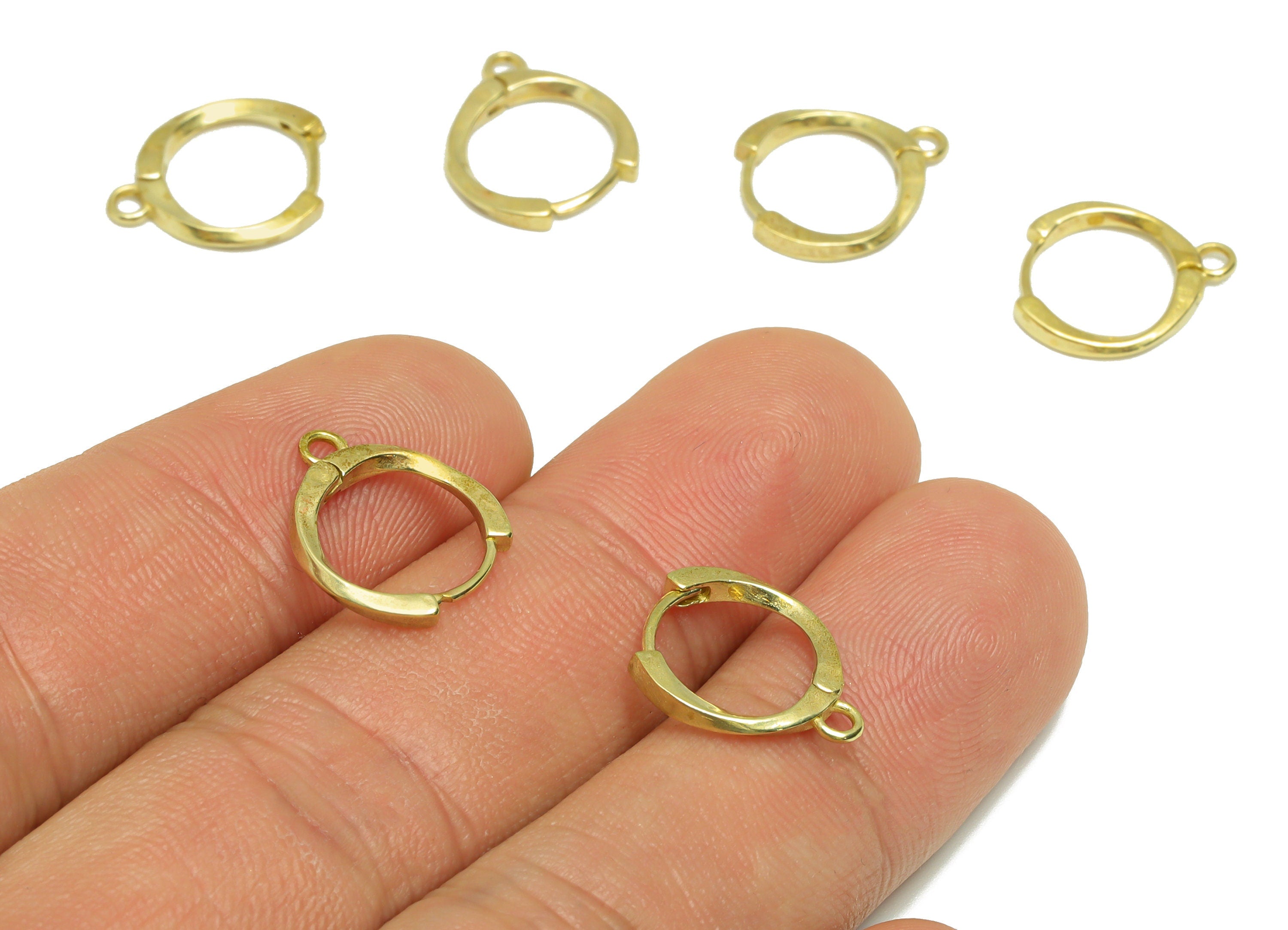 Brass Round Wire Huggie Hoop - Raw Brass Wire Earring Clasp With Loop - Brass Hoop Clasp Earring - Hoop Earring - 15.49x12.6x1.54mm - PP9172 - DOMEDBAZAAR