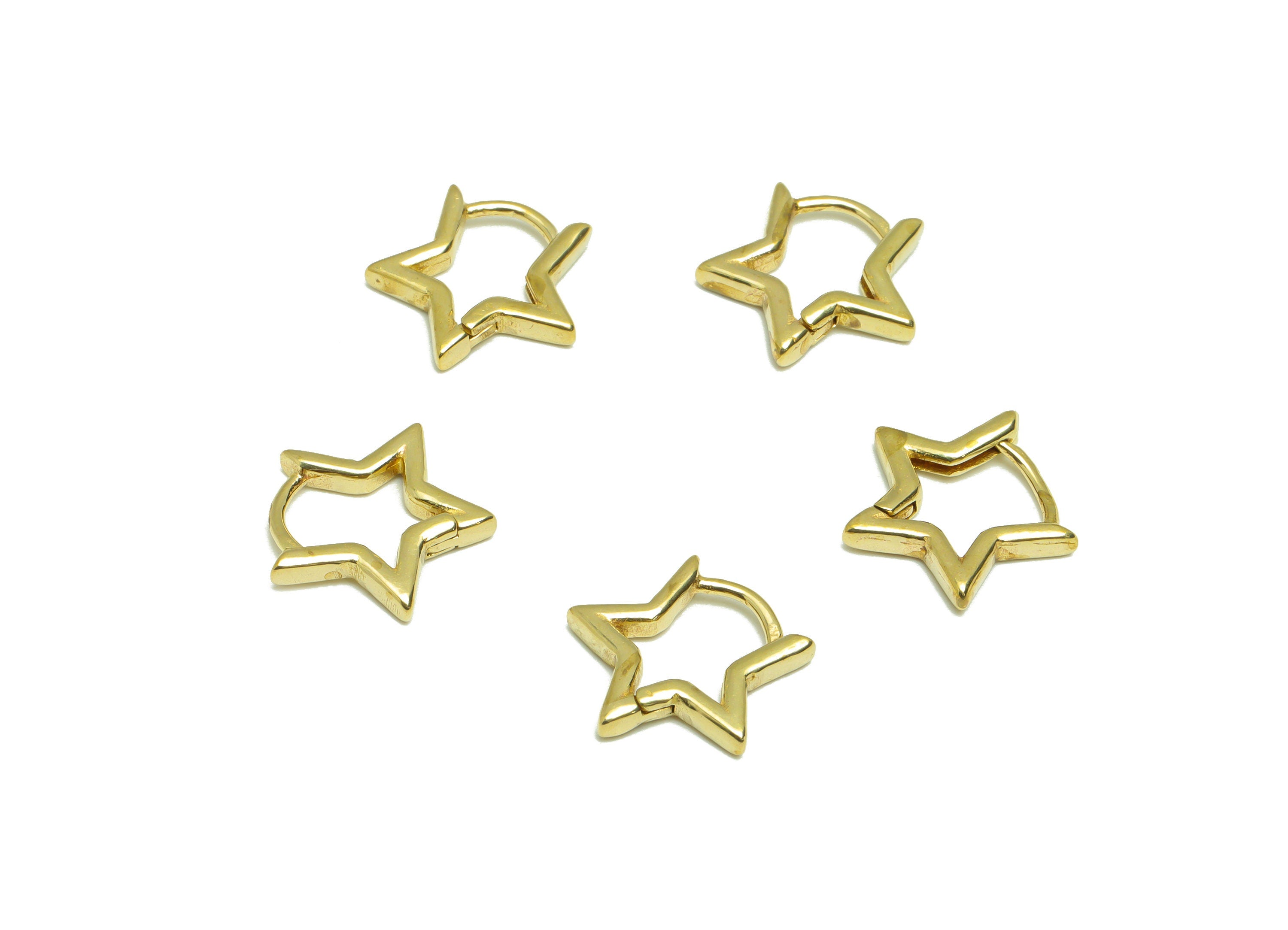 Brass Star Huggie Hoop Earring - Raw Brass Star Earring Clasp - Brass Hoop Clasp Earring - Brass Star Hoop Earring - 14.45x13x2mm - PP9175 - DOMEDBAZAAR