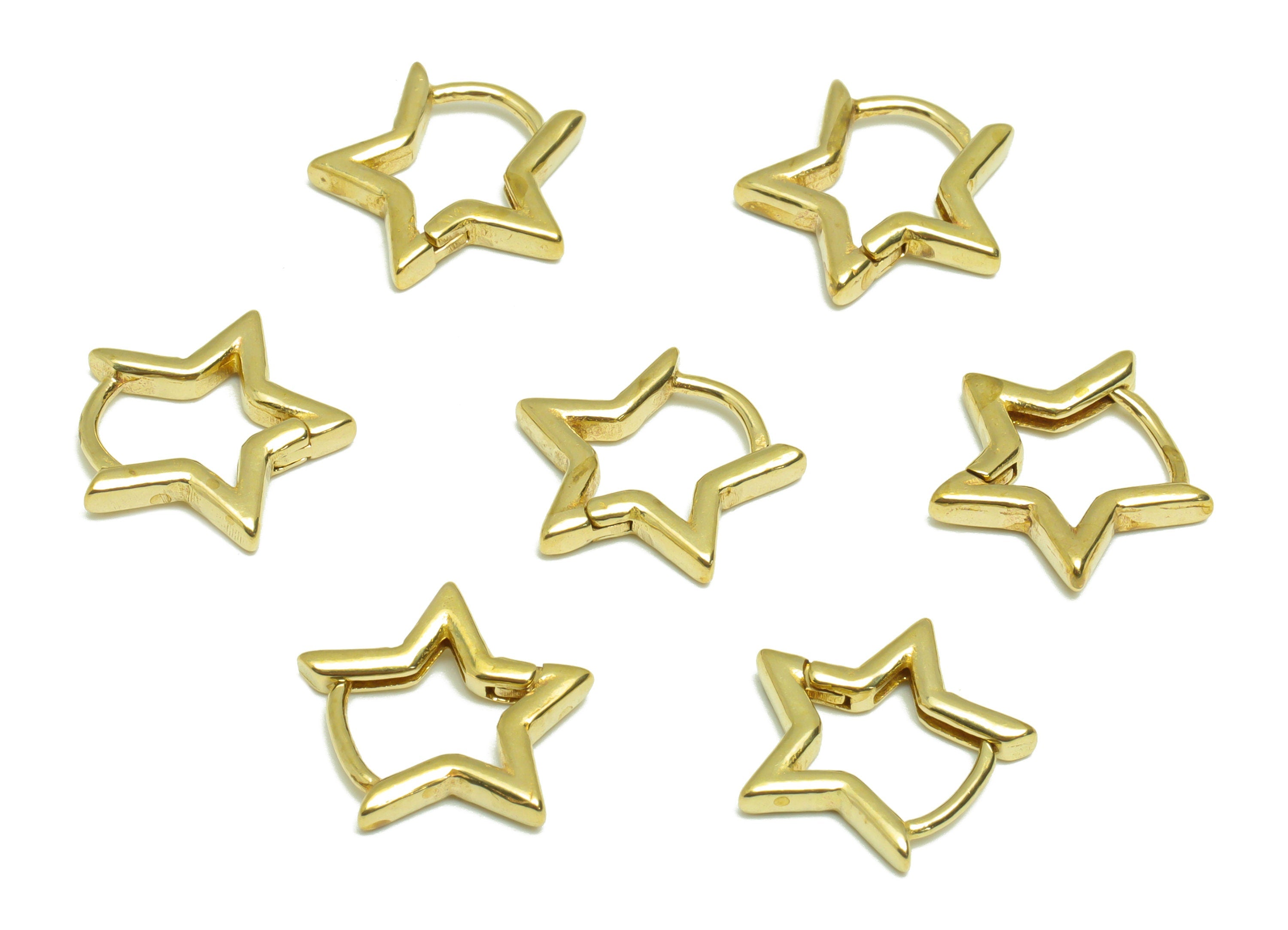 Brass Star Huggie Hoop Earring - Raw Brass Star Earring Clasp - Brass Hoop Clasp Earring - Brass Star Hoop Earring - 14.45x13x2mm - PP9175 - DOMEDBAZAAR